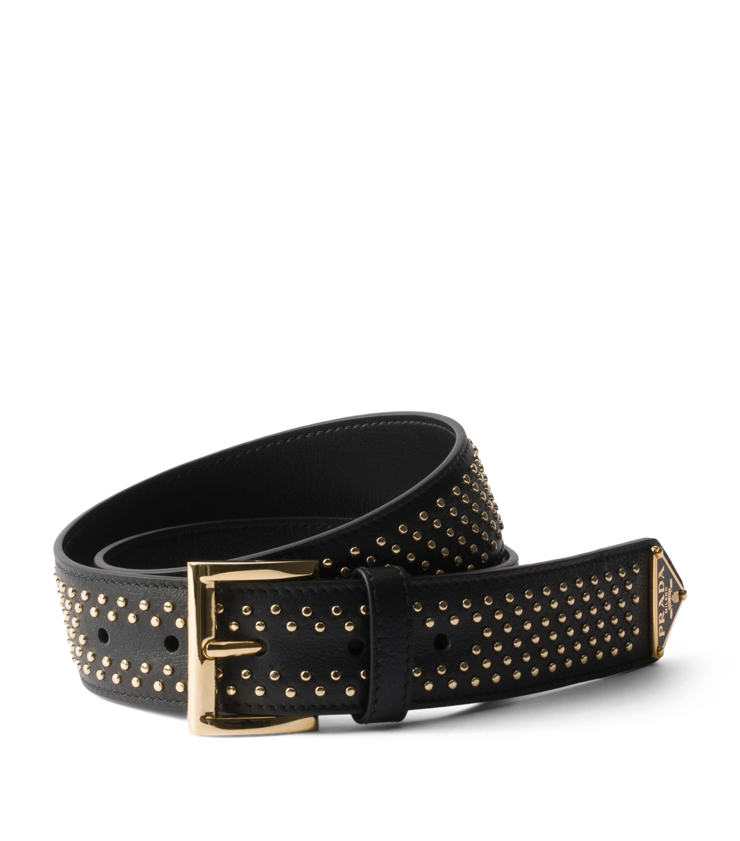Prada Black Leather Studded Belt | Harrods UK