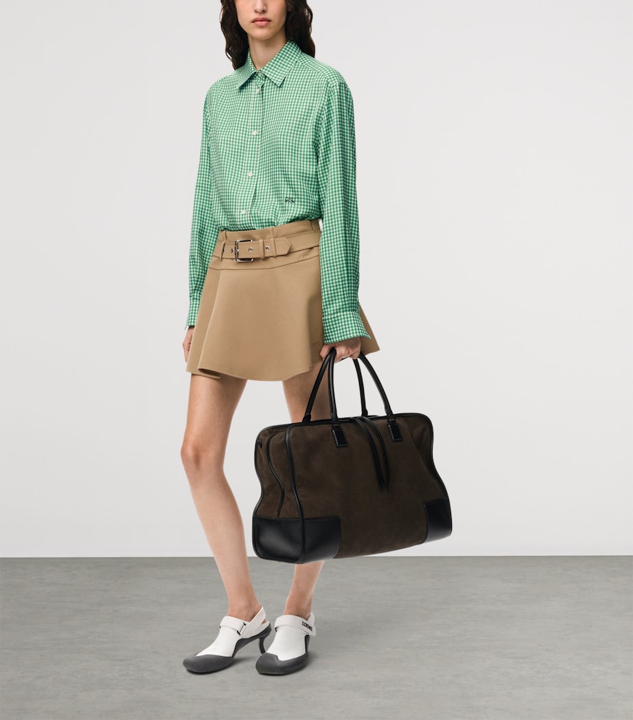 LOEWE Womens Silk-Blend Gingham Shirt Green/white Image 2