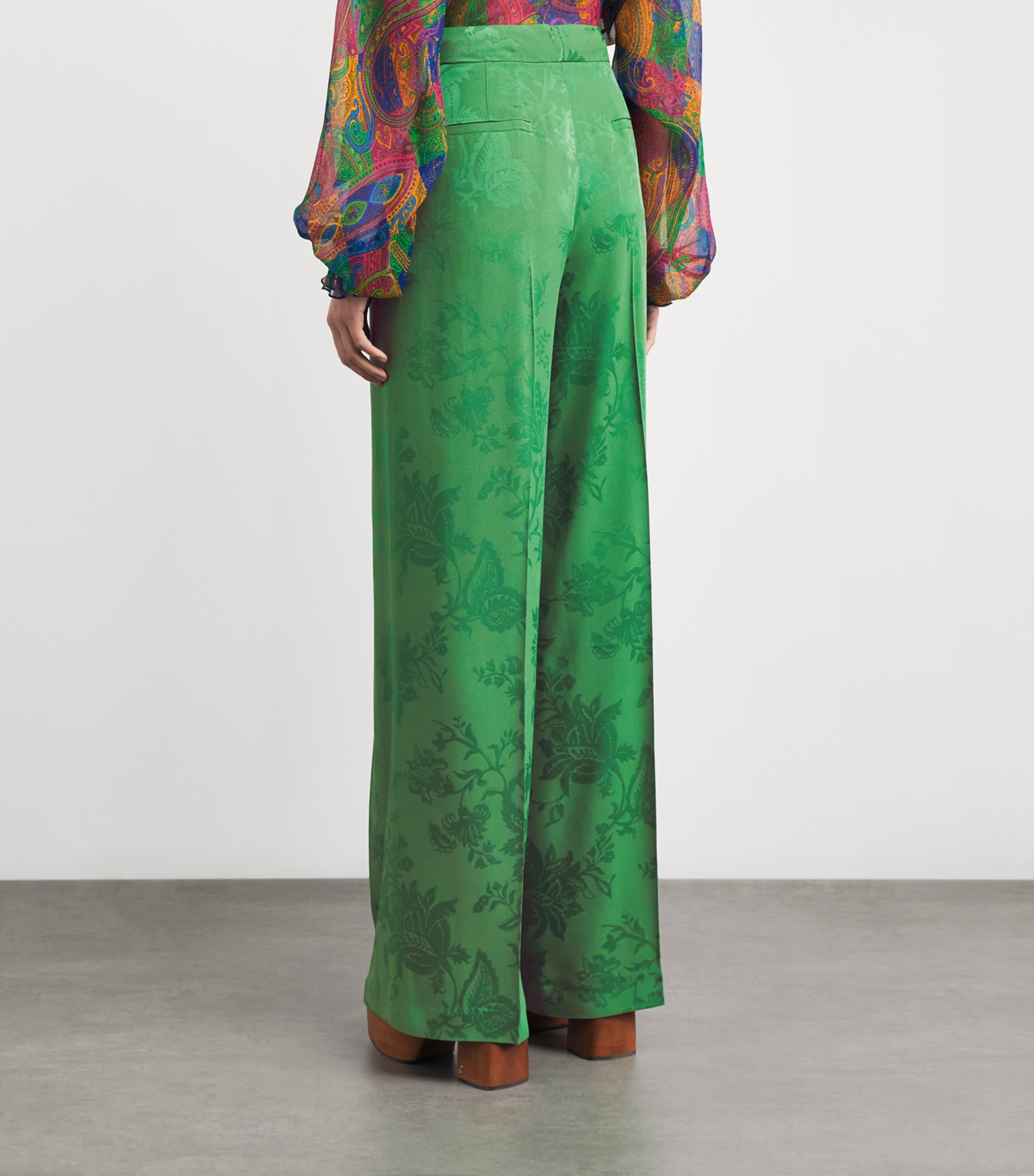 Satin Floral Wide-Leg Trousers V0396 Image 4