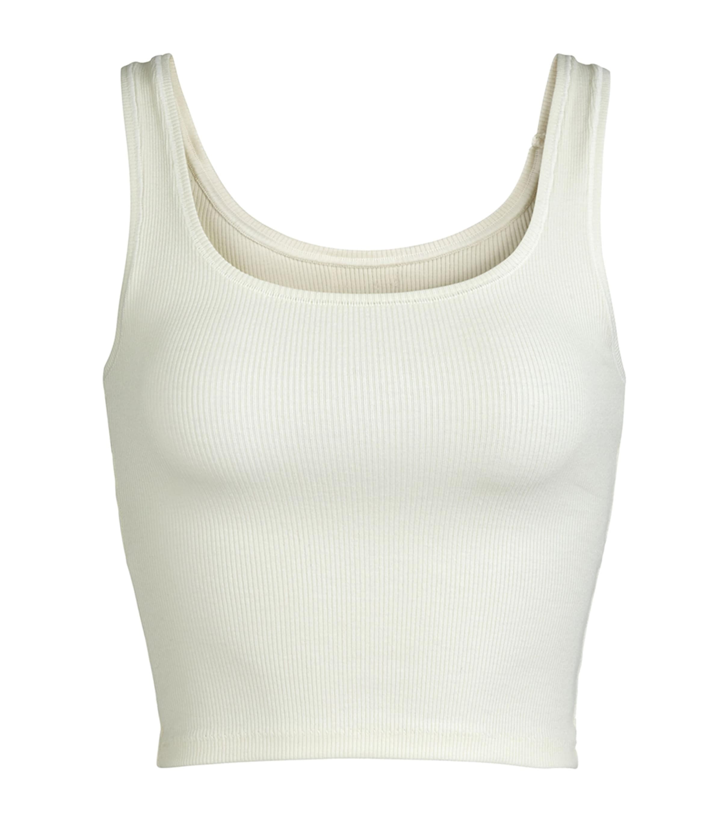 Shop Skims Cotton Ribbed Cropped Tank Top In Ivory