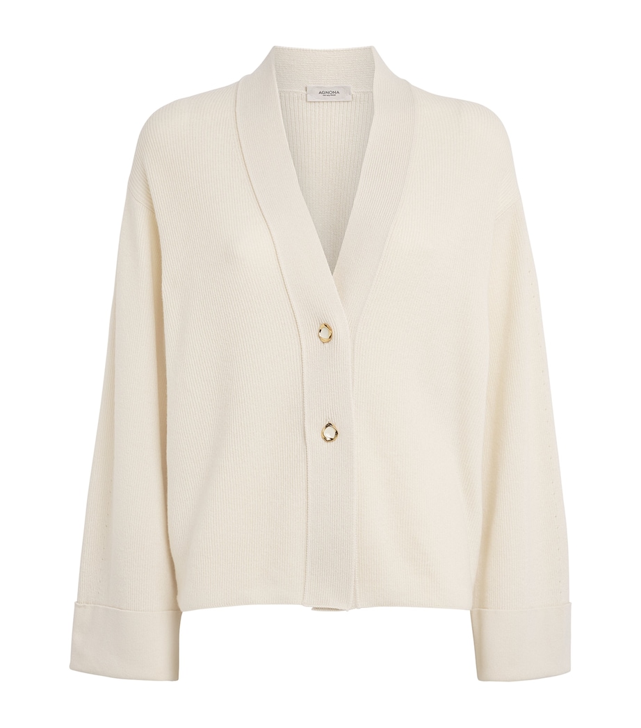 Agnona Womens Cashmere-Blend V-Neck Cardigan Ivory Butter Image 1