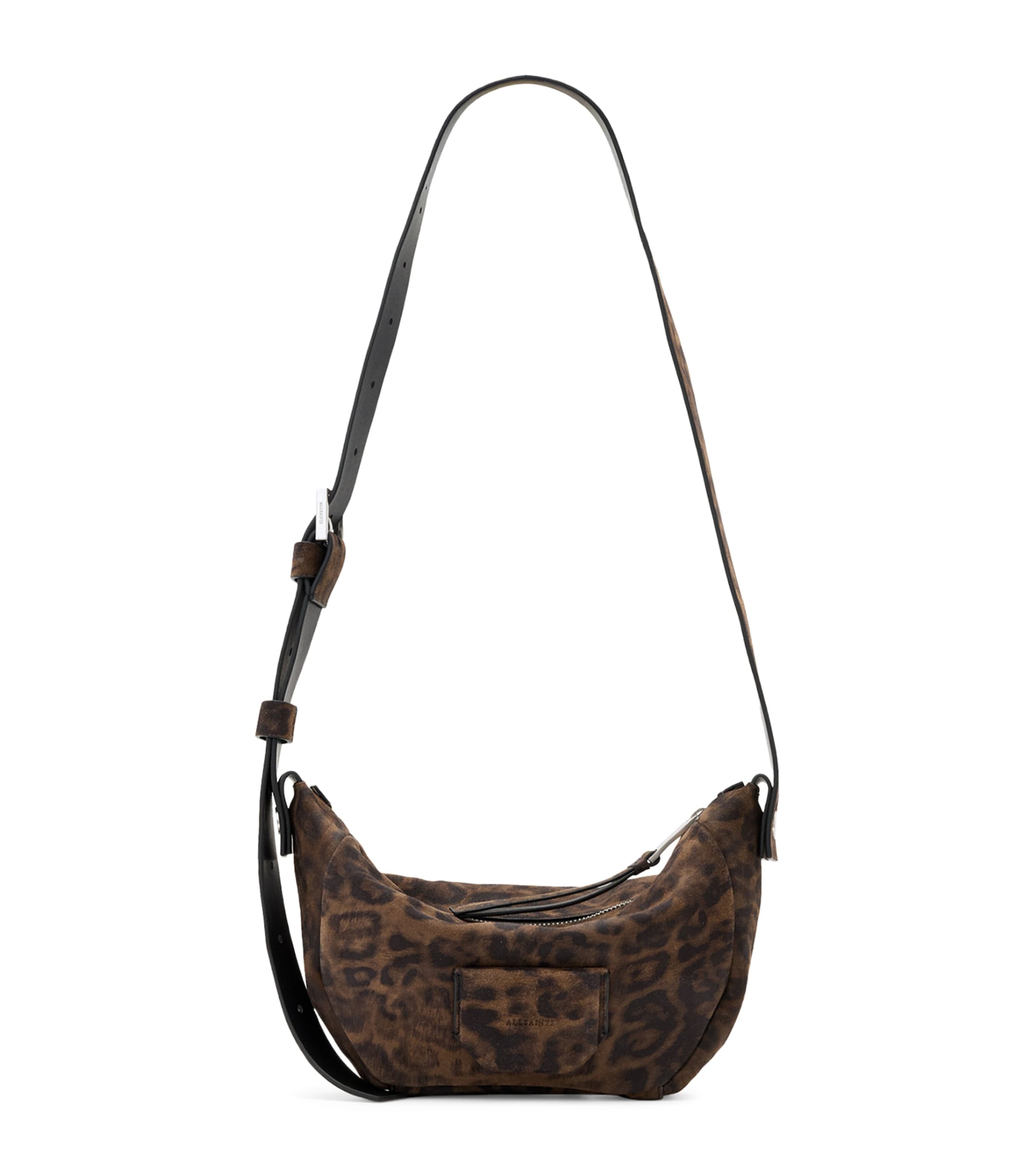 Allsaints Suede Madea Leopard Print Cross-body Bag In Brown