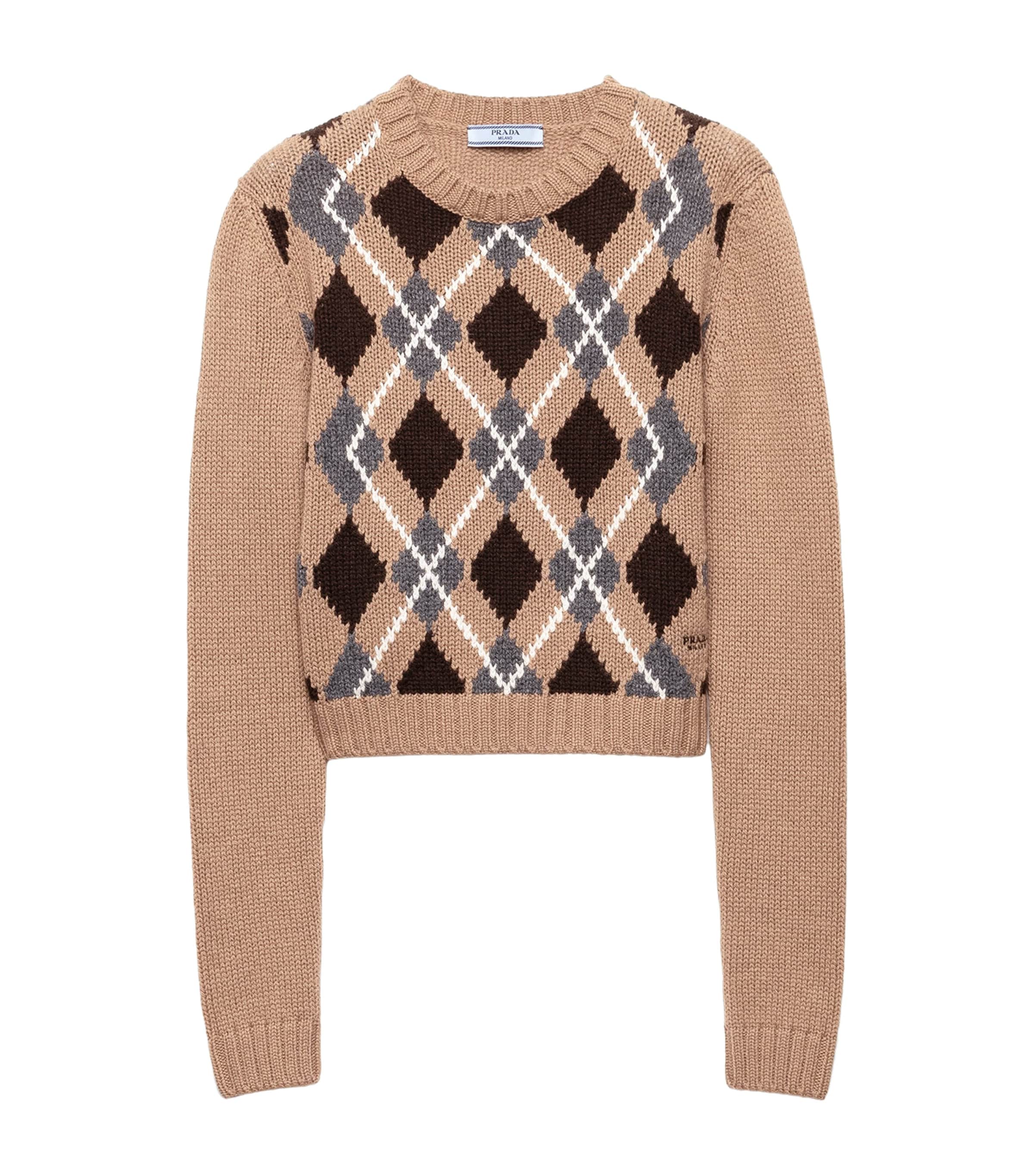 Prada Brown Cashmere Argyle Sweater | Harrods ME