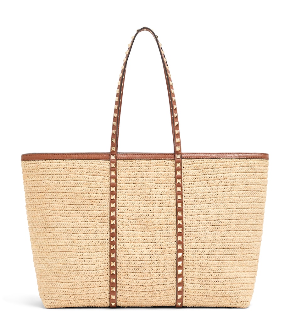 Valentino Garavani Large Straw Rockstud Tote Bag Image 1