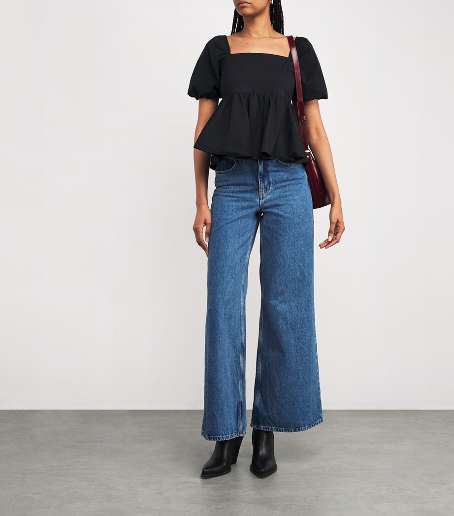 Poplin Balloon-Sleeve Top BLACK Image 2
