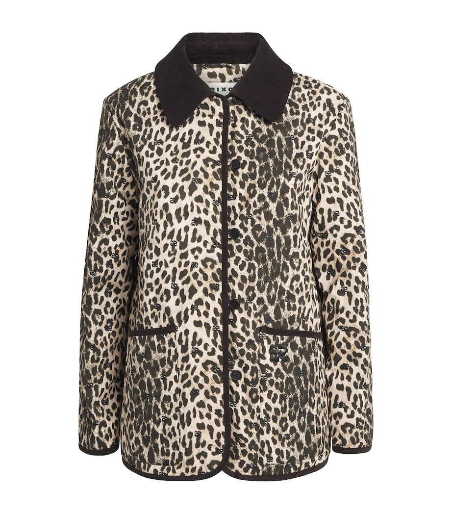 Rixo Womens Cotton Leopard Earla Quilted Jacket Nina Leopard Mocha Image 1