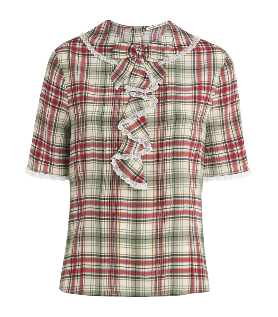 Alessandra Rich Womens Silk Tartan Jabot Blouse Green Red Image 1