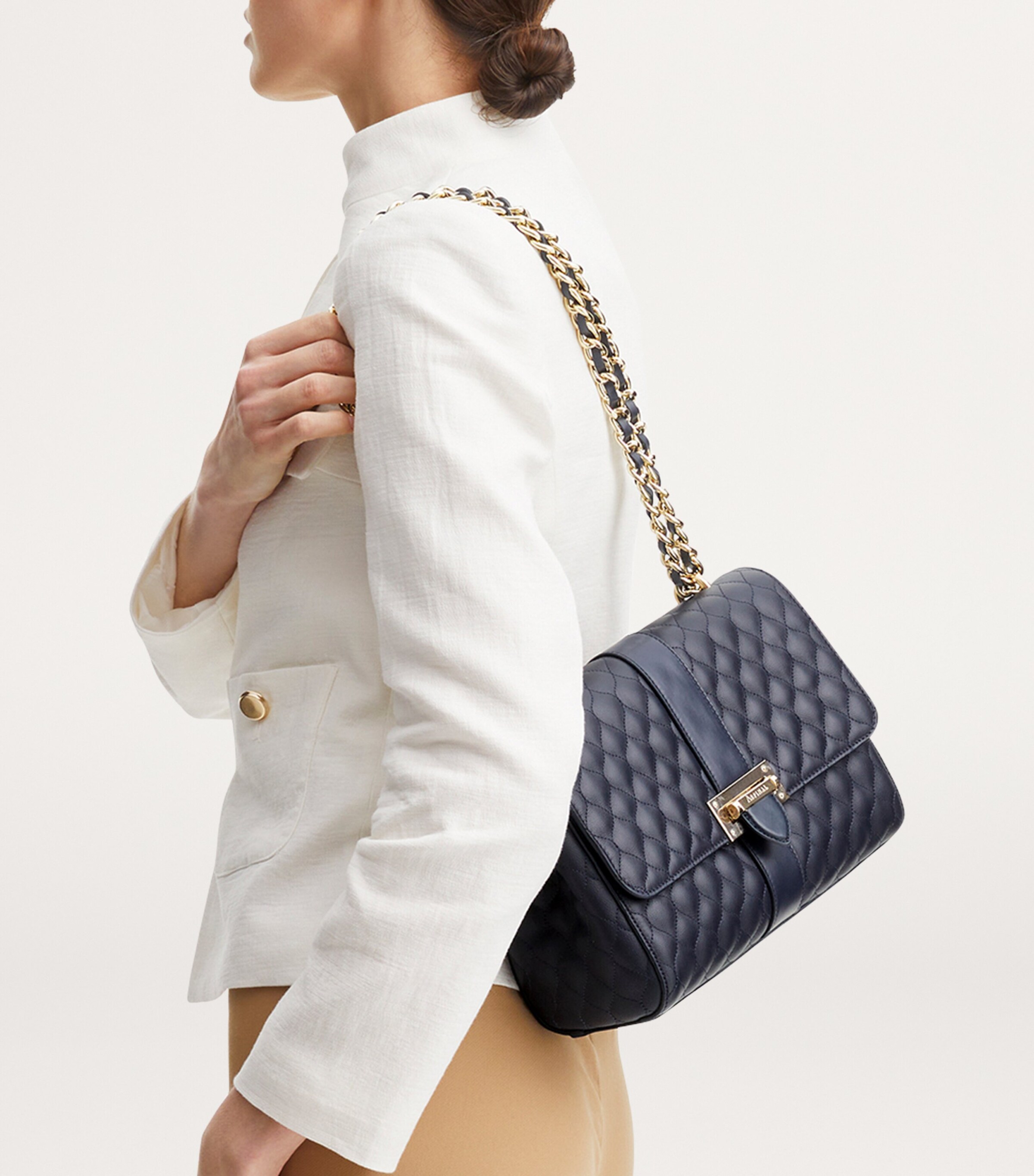 Aspinal Of London Large Leather Lottie Cross-Body Bag Navy Image 4