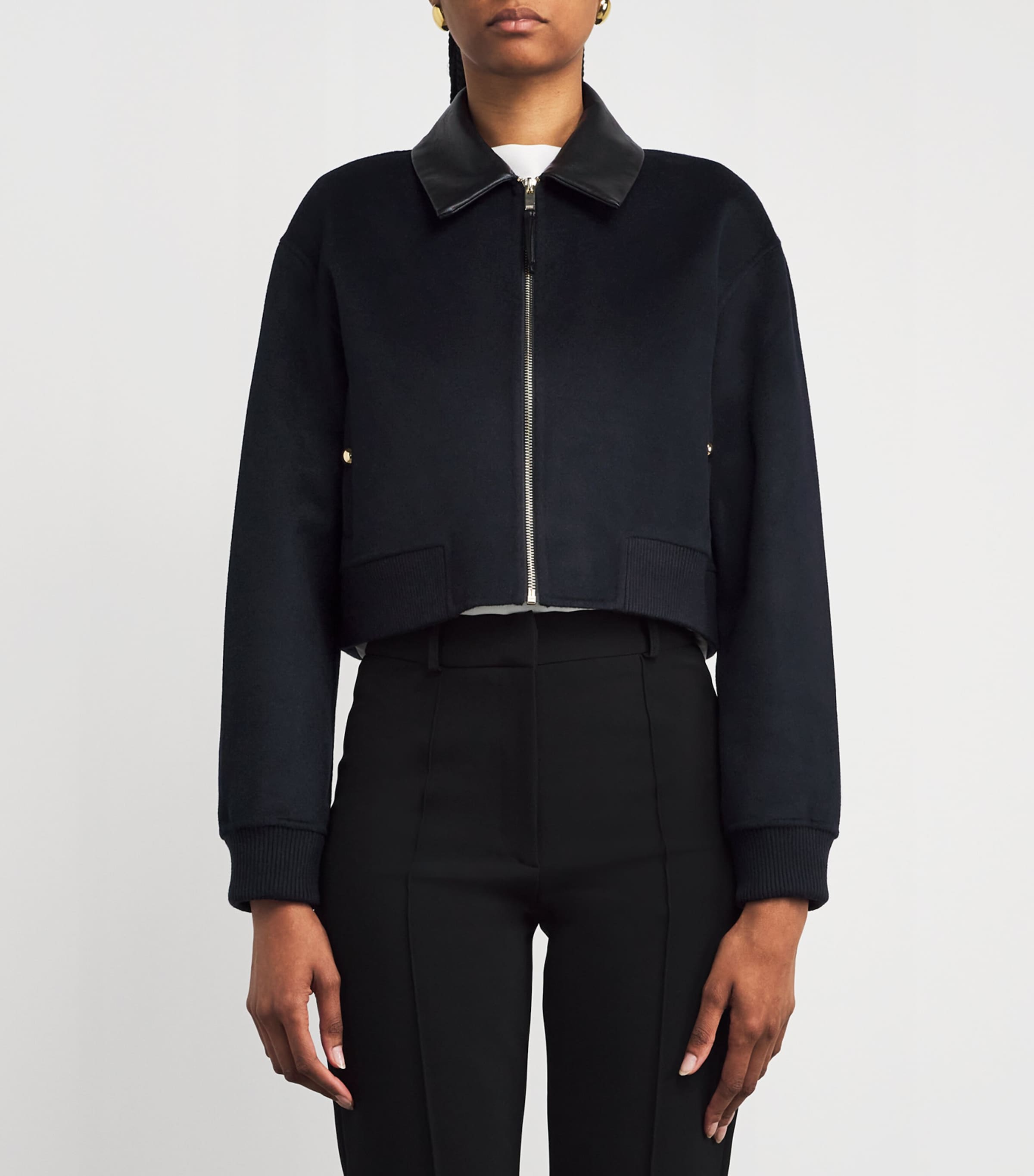 Wool-Blend Collared Jacket NAVY Image 3