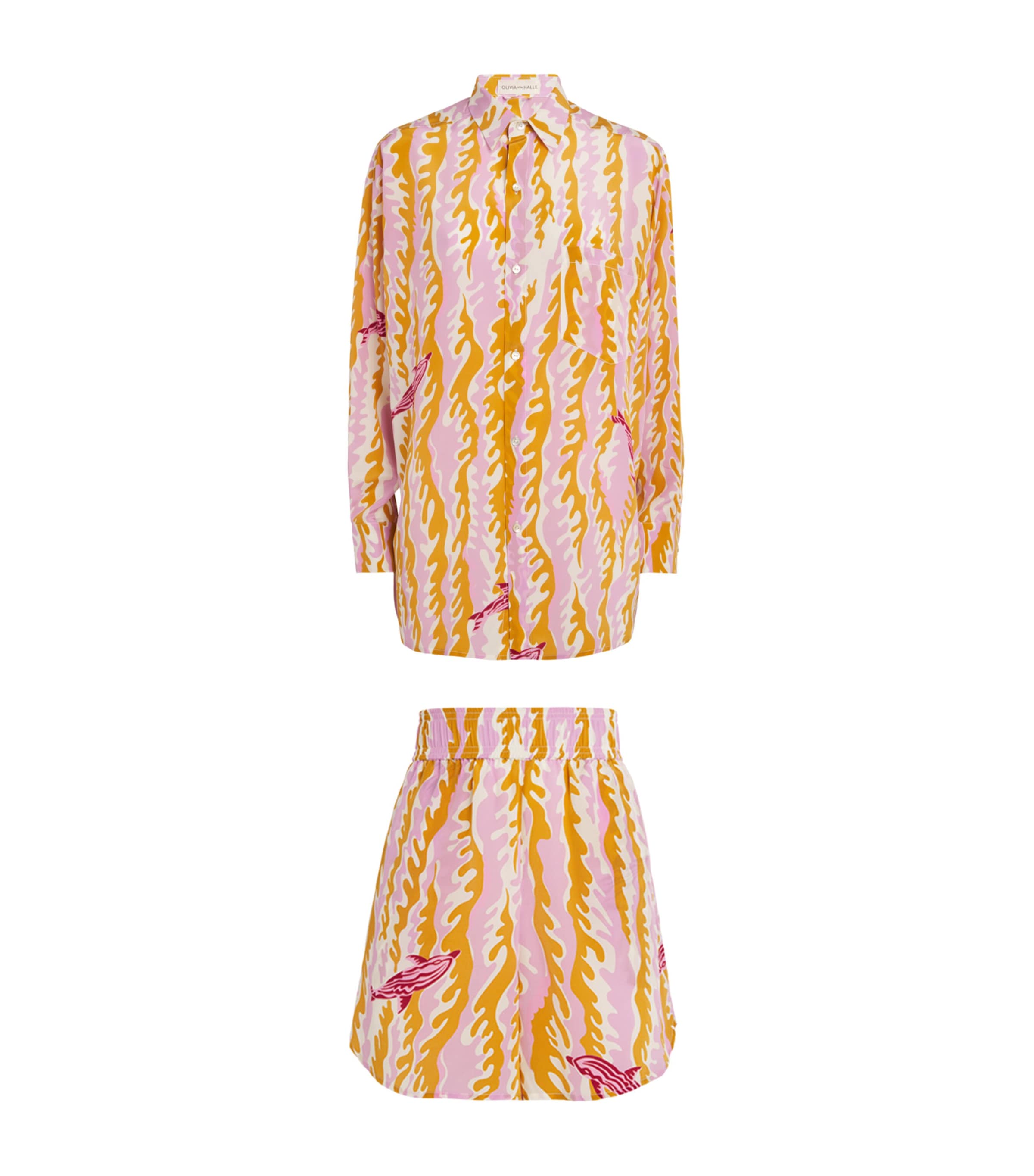 Olivia Von Halle Silk Kick Mira Pyjama Set In Pink