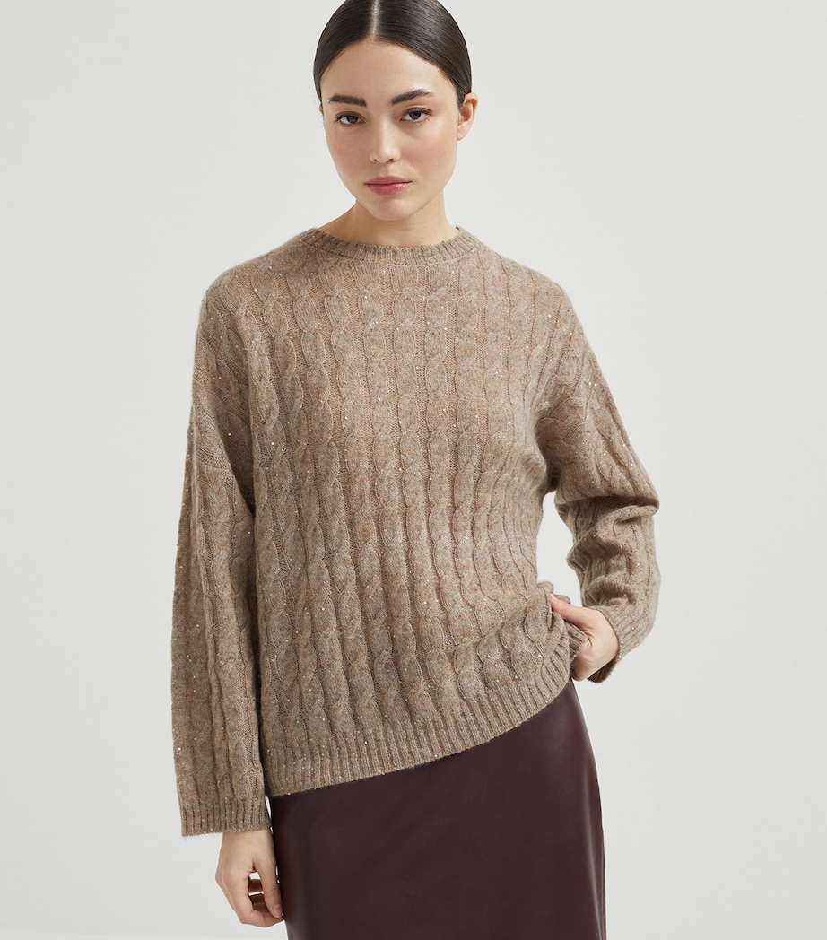 Mohair-Blend Dazzling Hooded Sweater C3592 Image 3