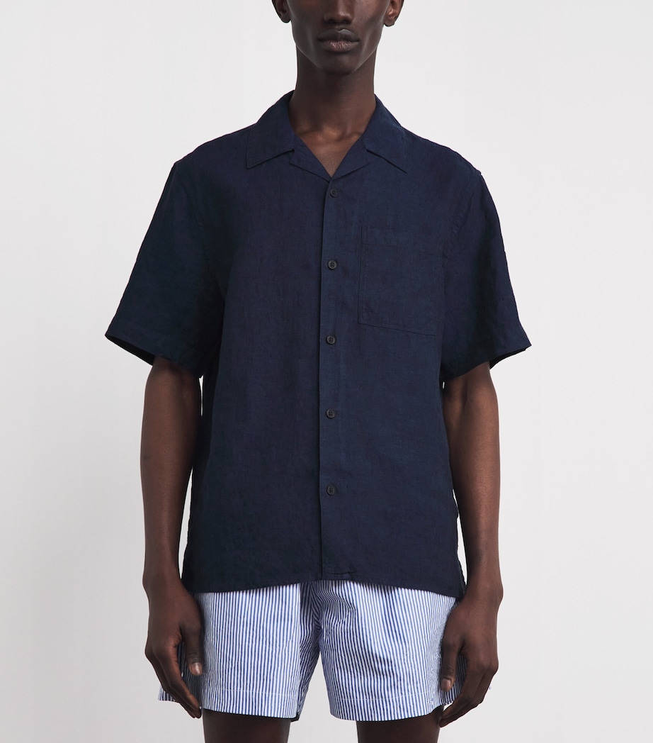 Wax London Mens Linen Short-Sleeve Didcot Shirt Navy Image 4