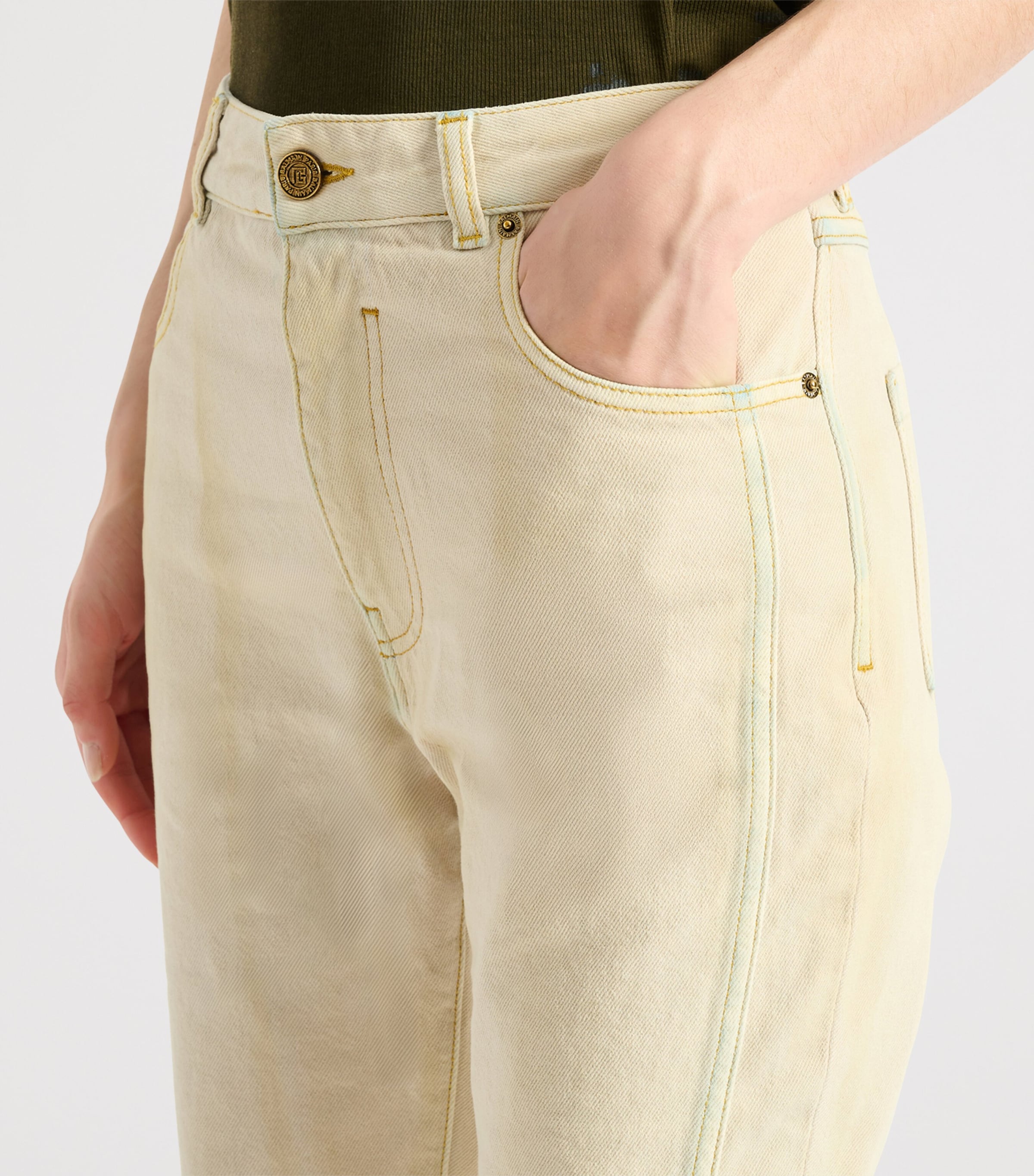 Balmain Womens Faded High-Rise Jeans Bleu Jean Beige Image 6