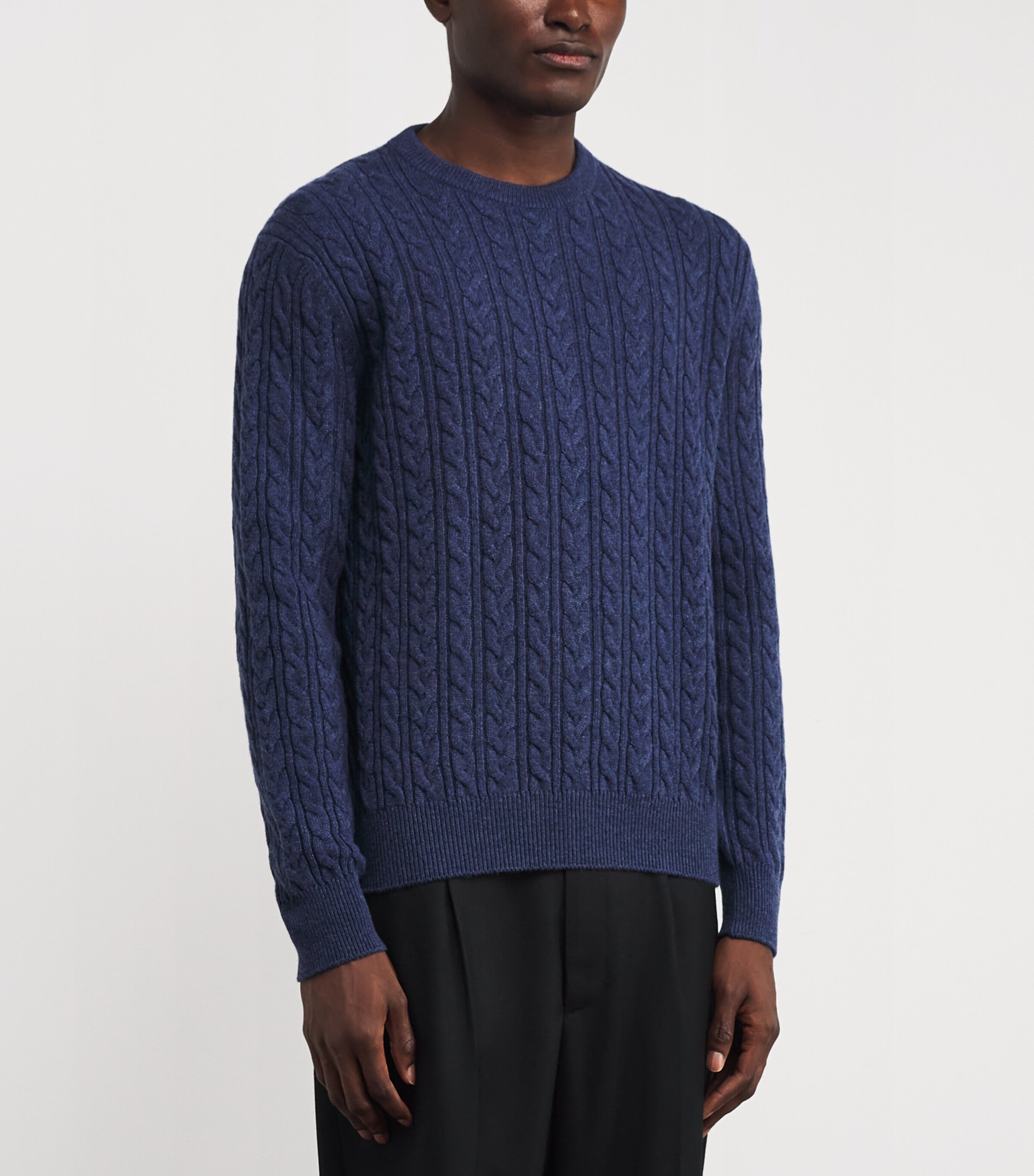 Agnona Mens Cashmere Cable-Knit Sweater Blue Stone Image 3