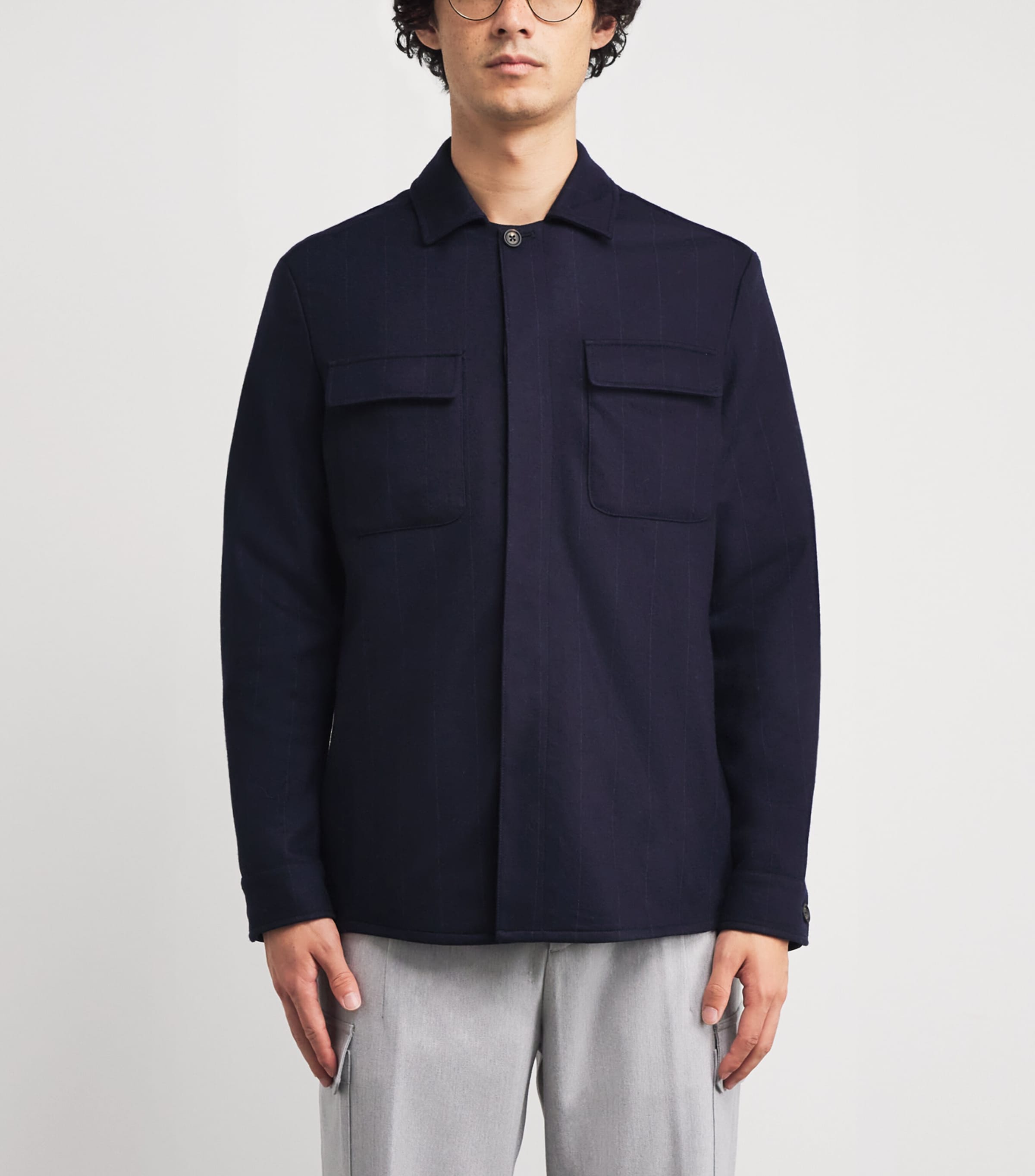 Wool Stripe Overshirt BLU Image 3