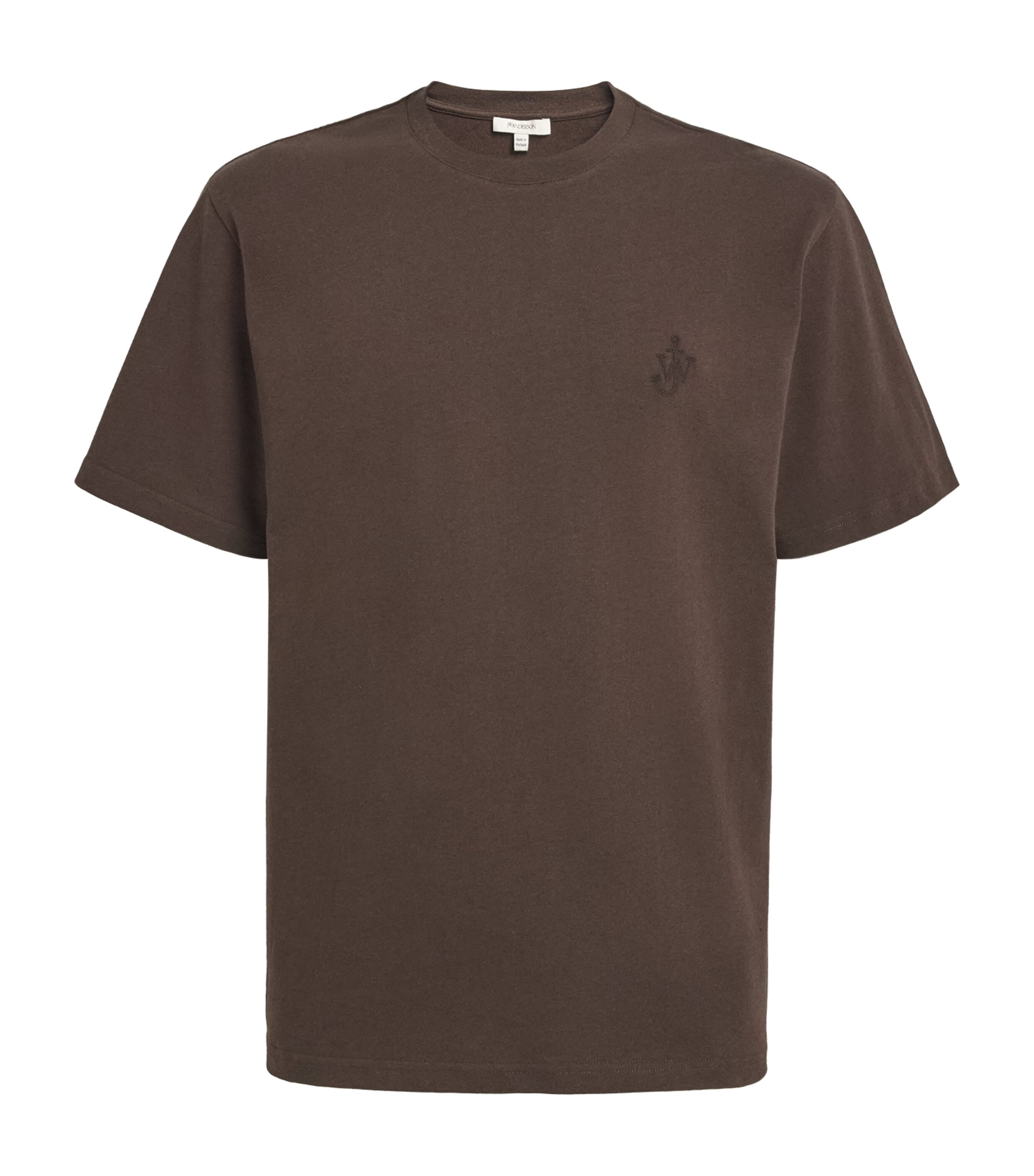 Jw Anderson Anchor Embroidered Cotton T-shirt In Brown