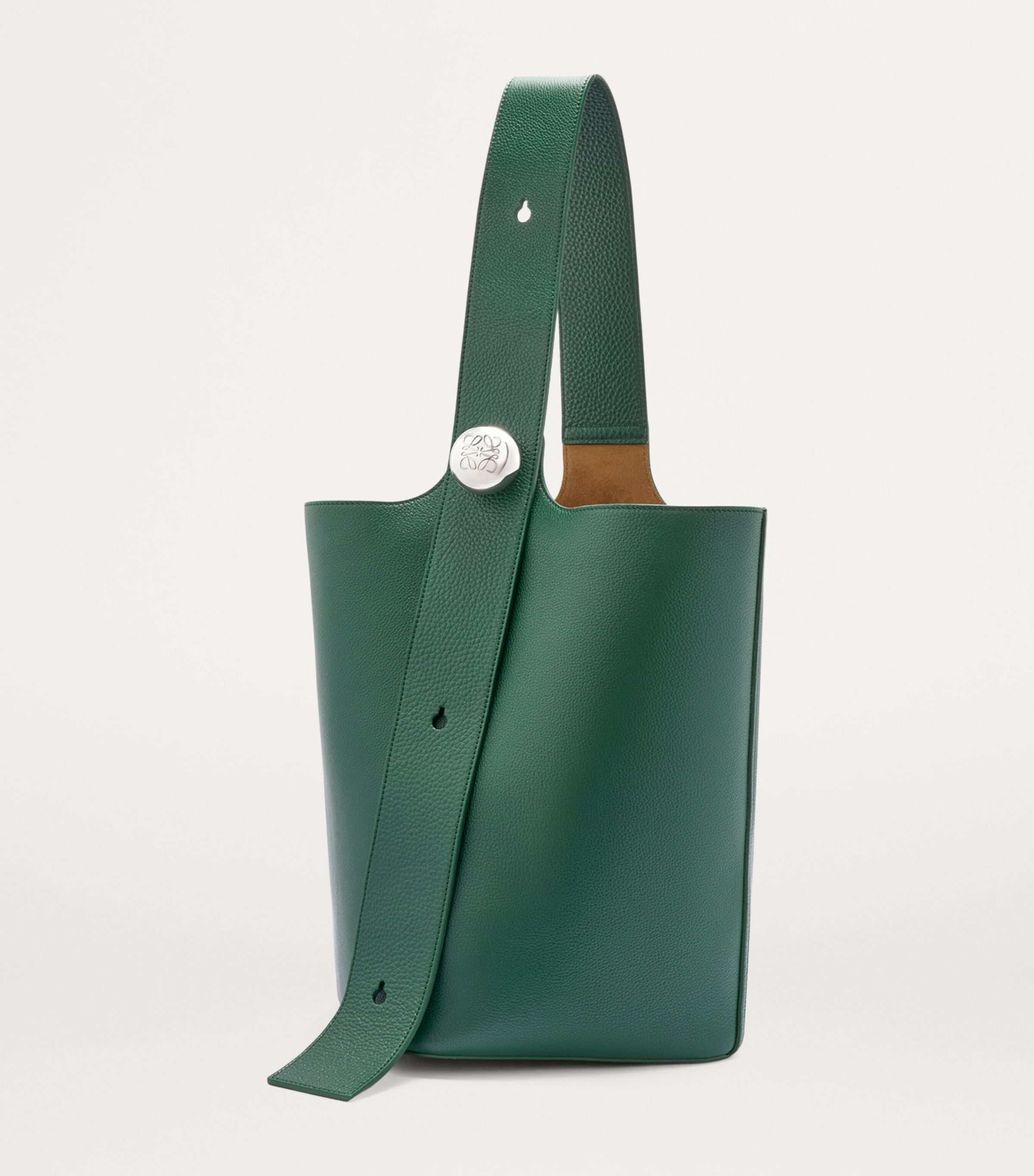 Large Leather Pebble Bucket Bag EVERGREEN Image 3
