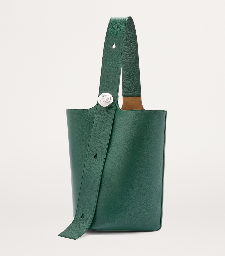 Large Leather Pebble Bucket Bag EVERGREEN Image 3