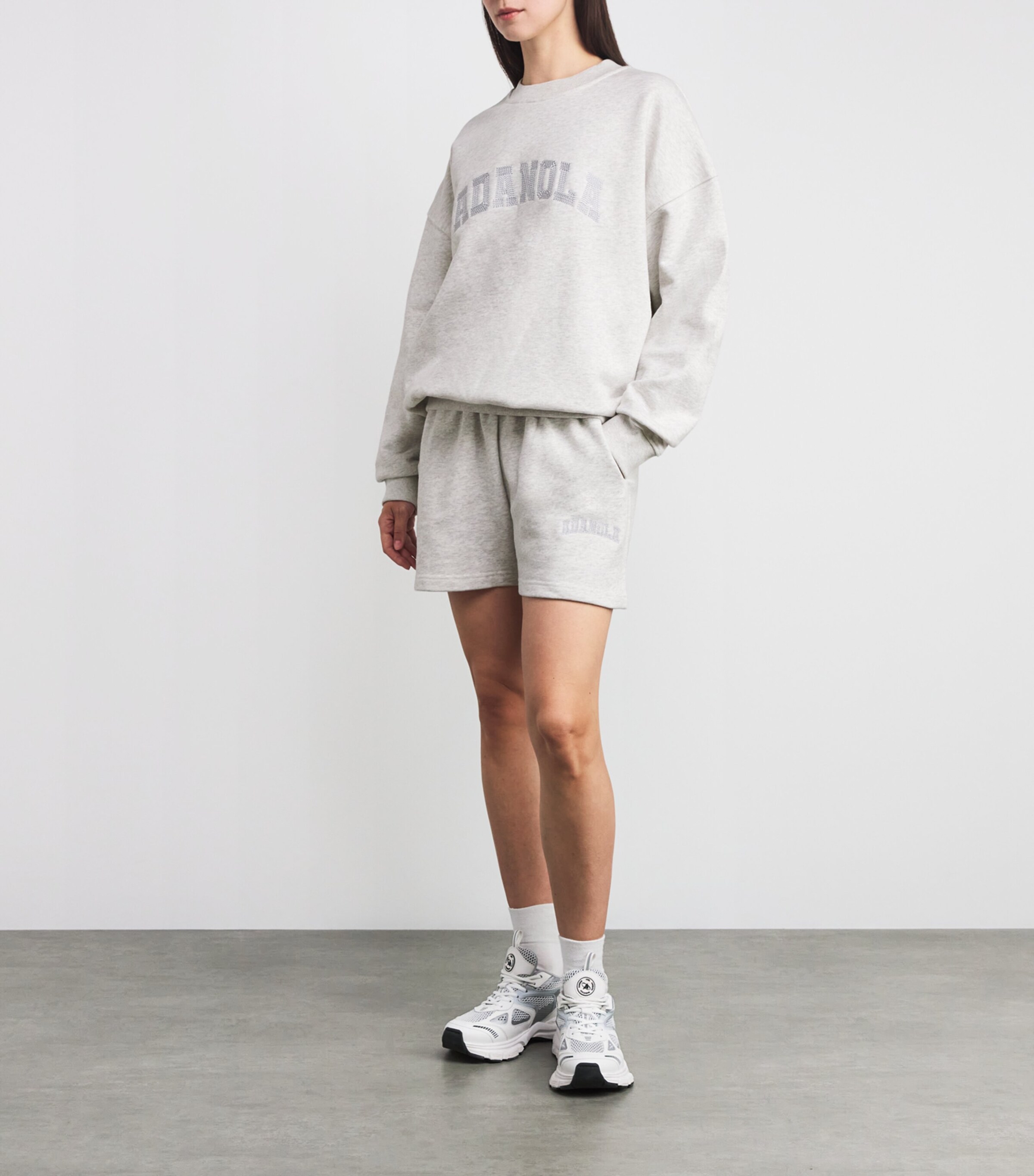 Organic Cotton Varsity Chainstitch Sweatshirt LGHT GRY MLNGE/GREEN Image 2