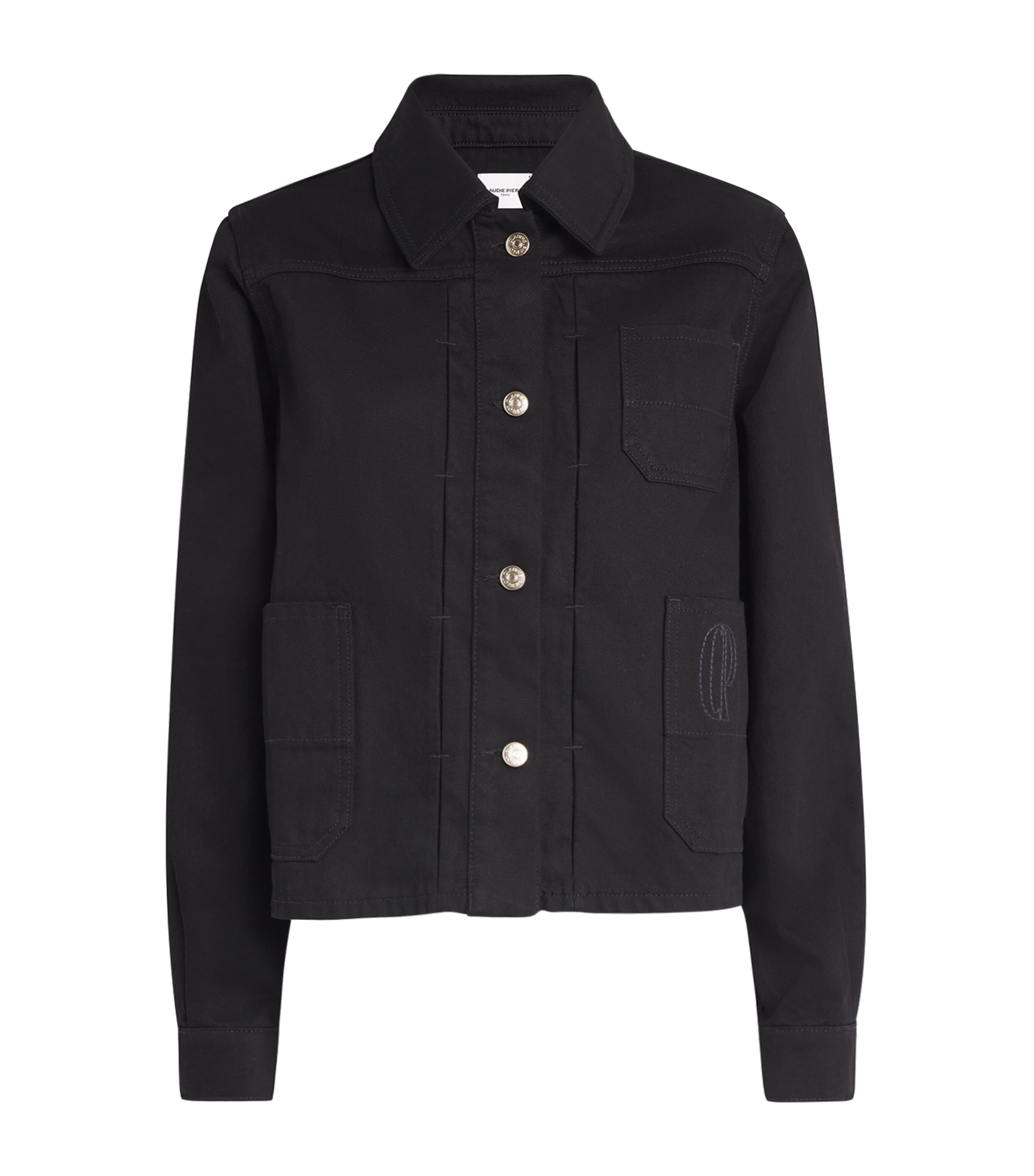 Claudie Pierlot Womens Contrast-Stitch Denim Jacket Black Denim Image 1