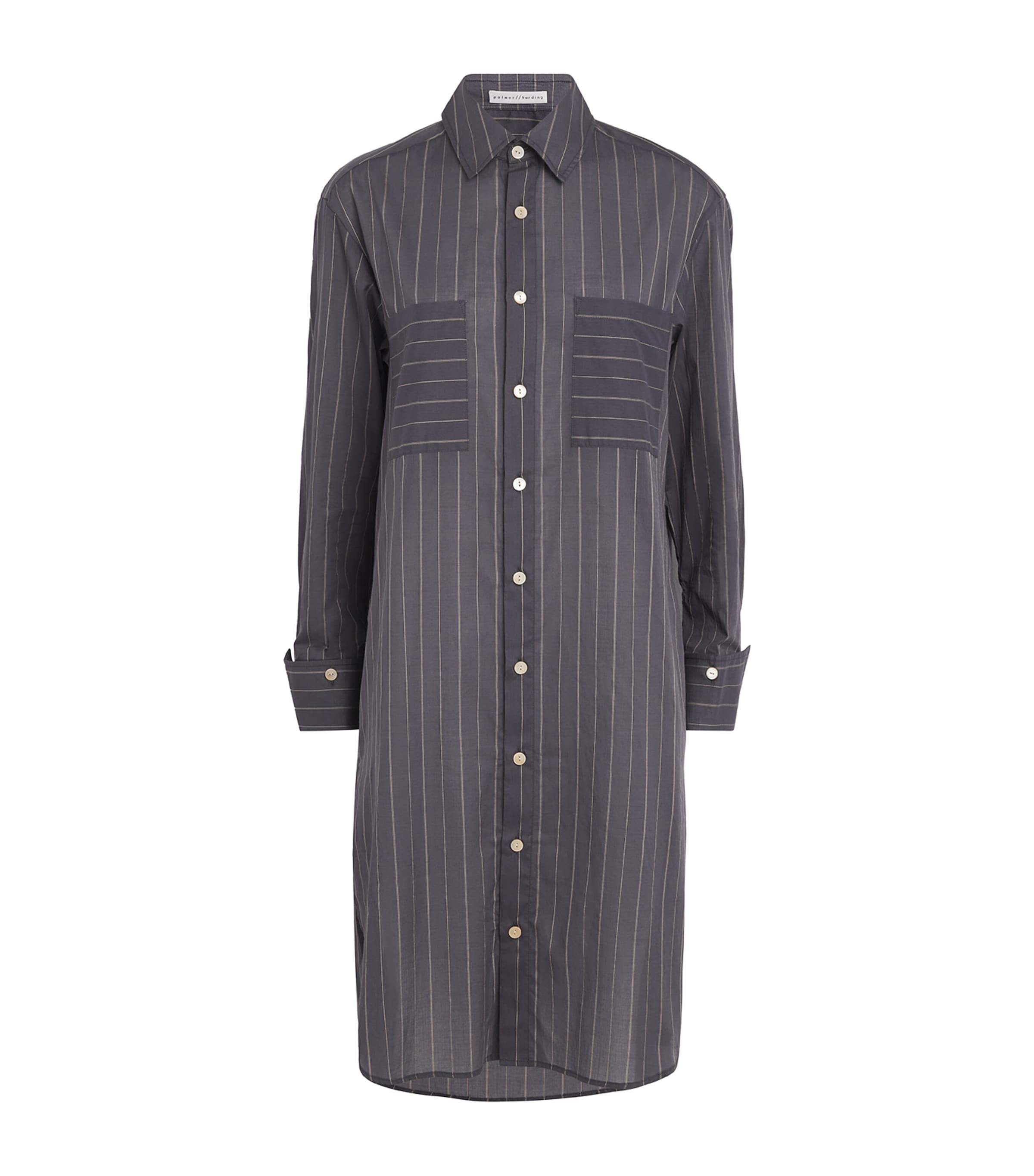 Palmer//Harding Womens Cotton Stripe Ease Mini Shirt Dress Grey Cotton Voile Image 1