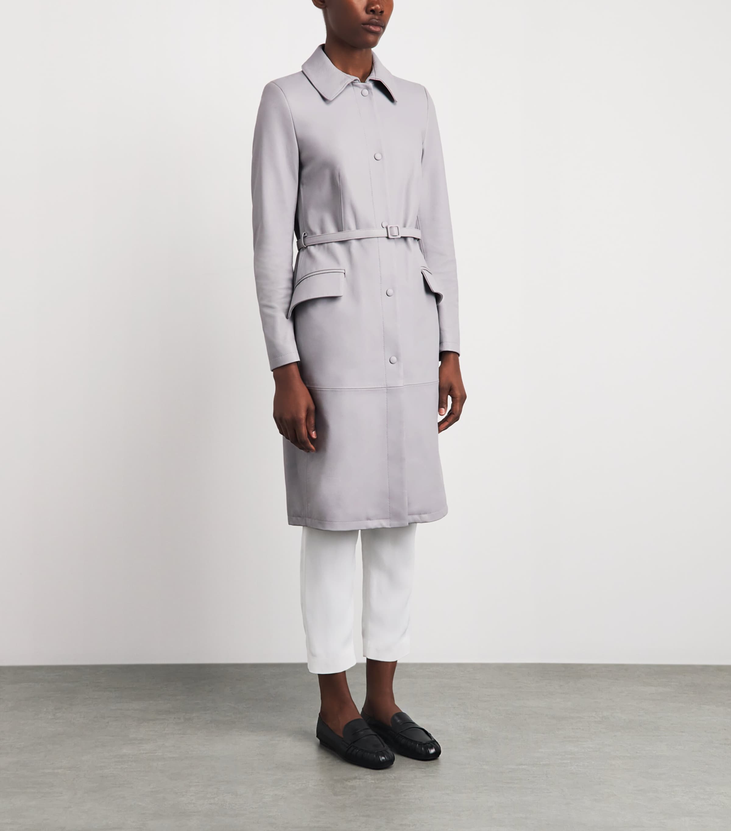 Eleventy Womens Nappa Leather Trench Coat Nuvola Image 4