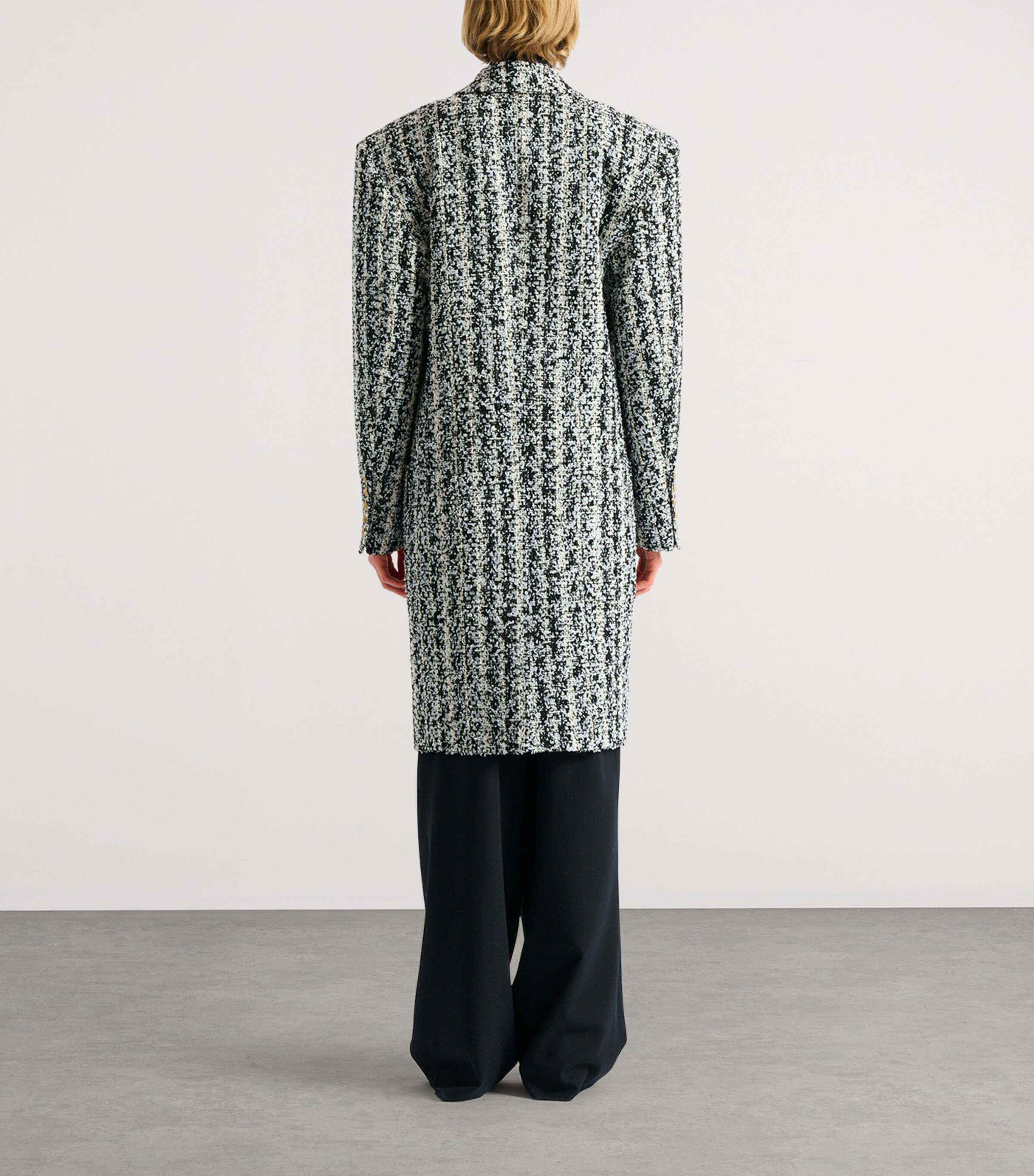 Balmain Womens Tweed Overcoat Eab Noir/blanc Image 5