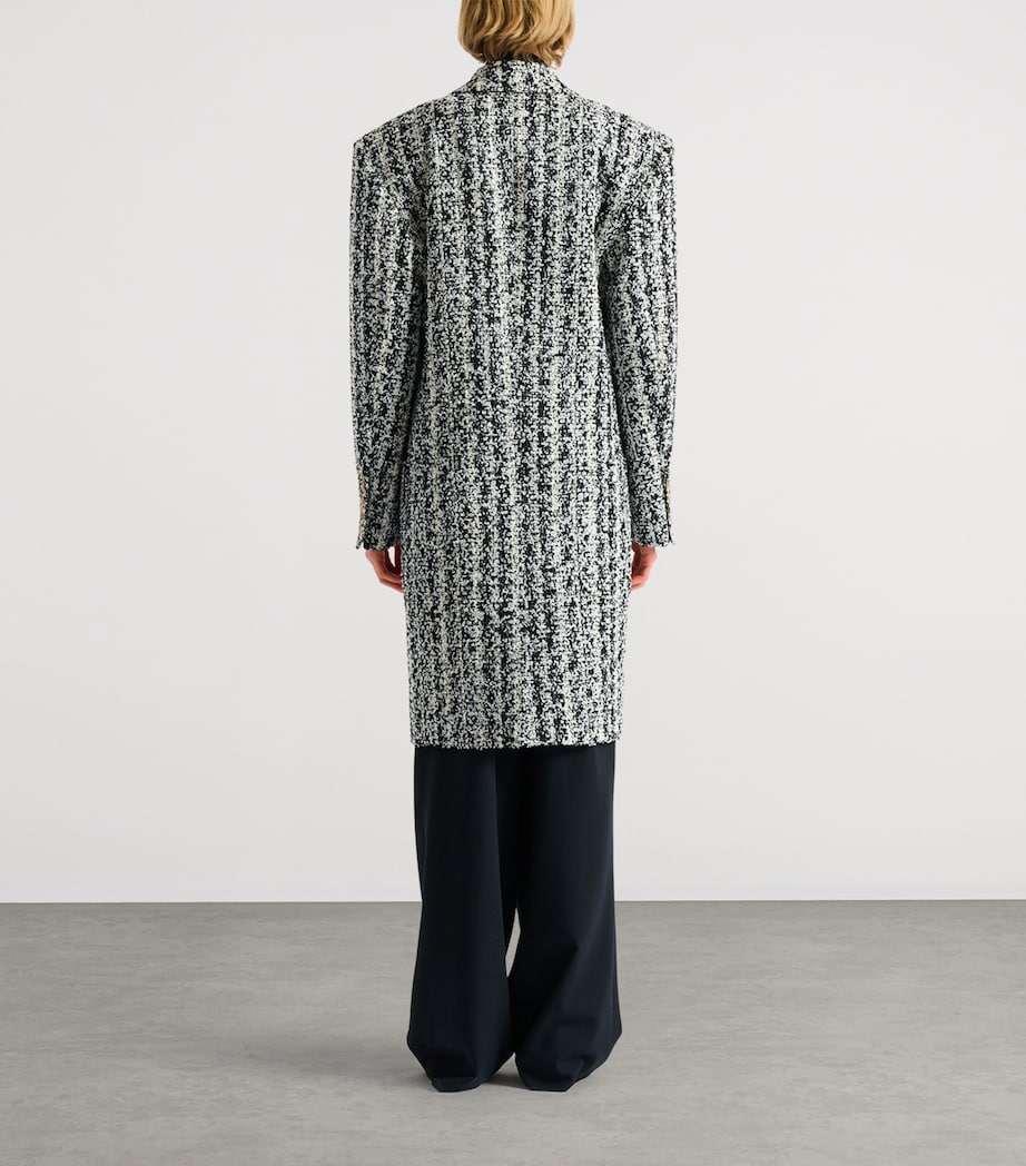 Balmain Womens Tweed Overcoat Eab Noir/blanc Image 5