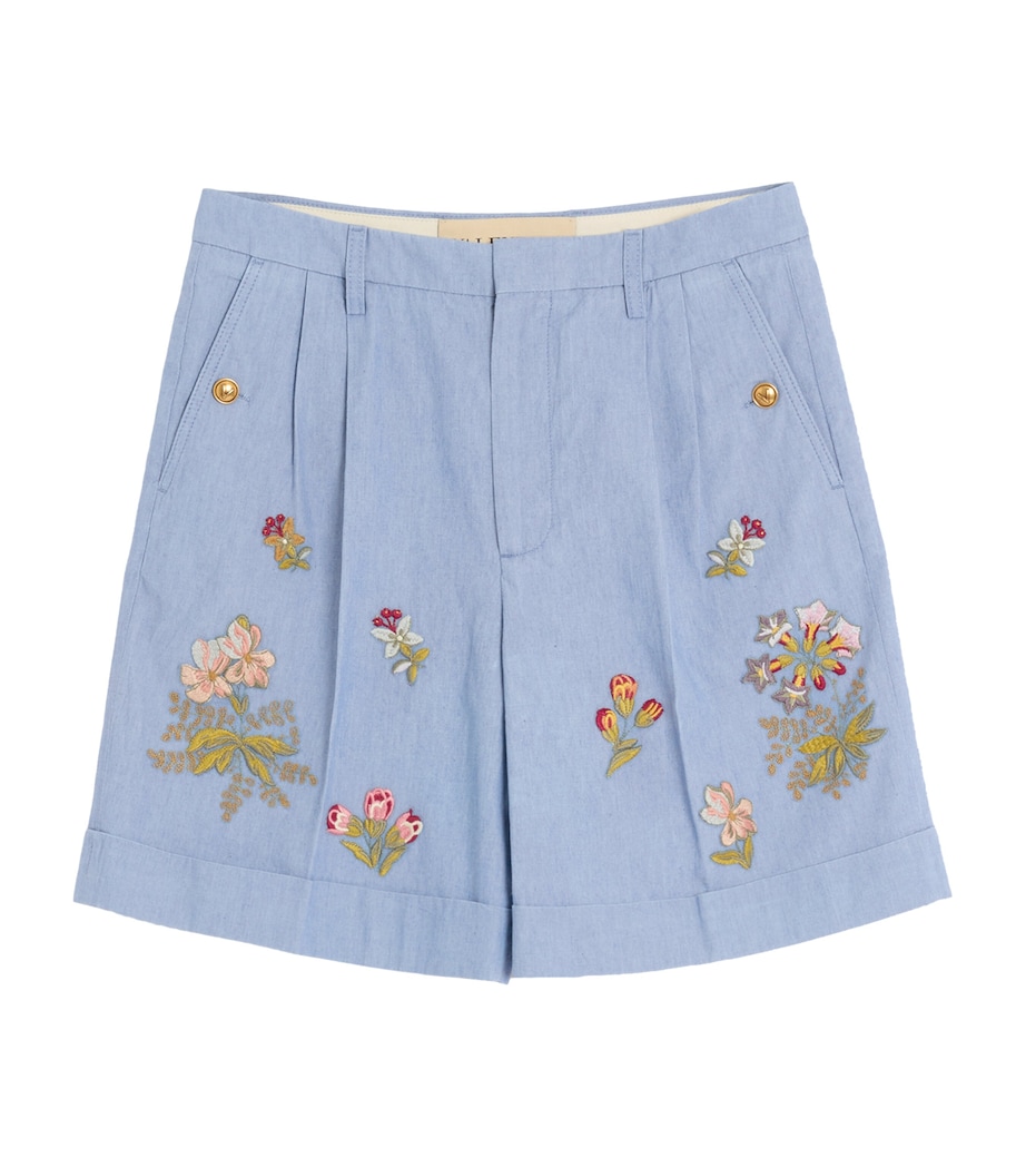 Denim Embroidered Tailored Shorts 508 Image 1