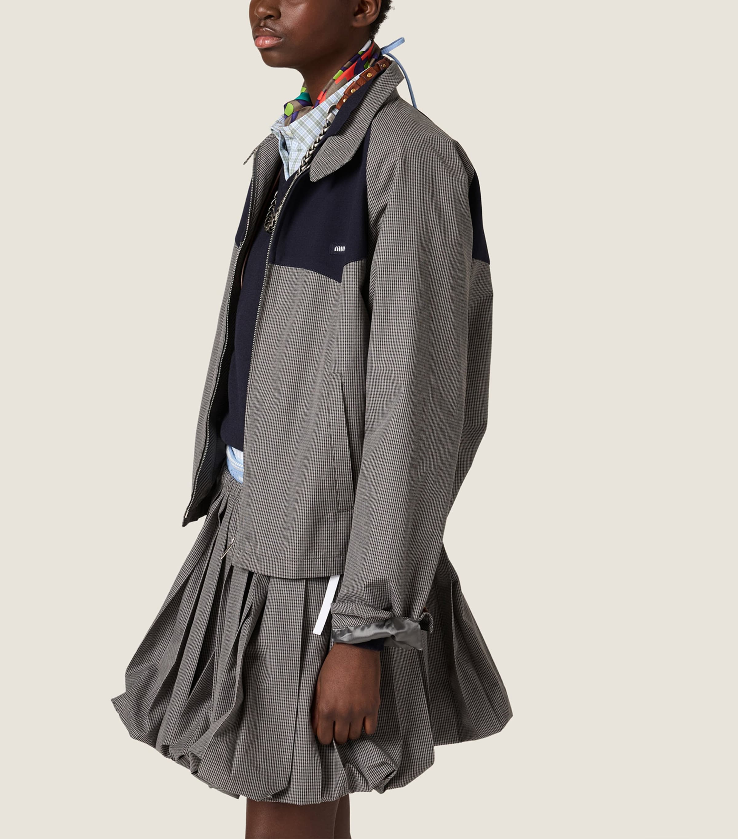 Miu Miu Womens Cotton Gingham Check Jacket Grey Image 5