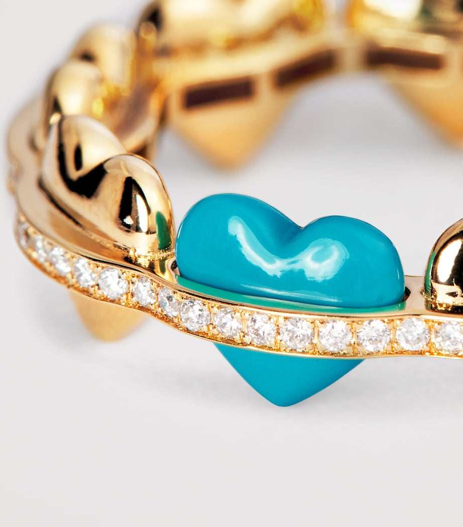 Yellow Gold, Diamond and Turquoise N*93 Heart Ring YELLOW GOLD Image 5