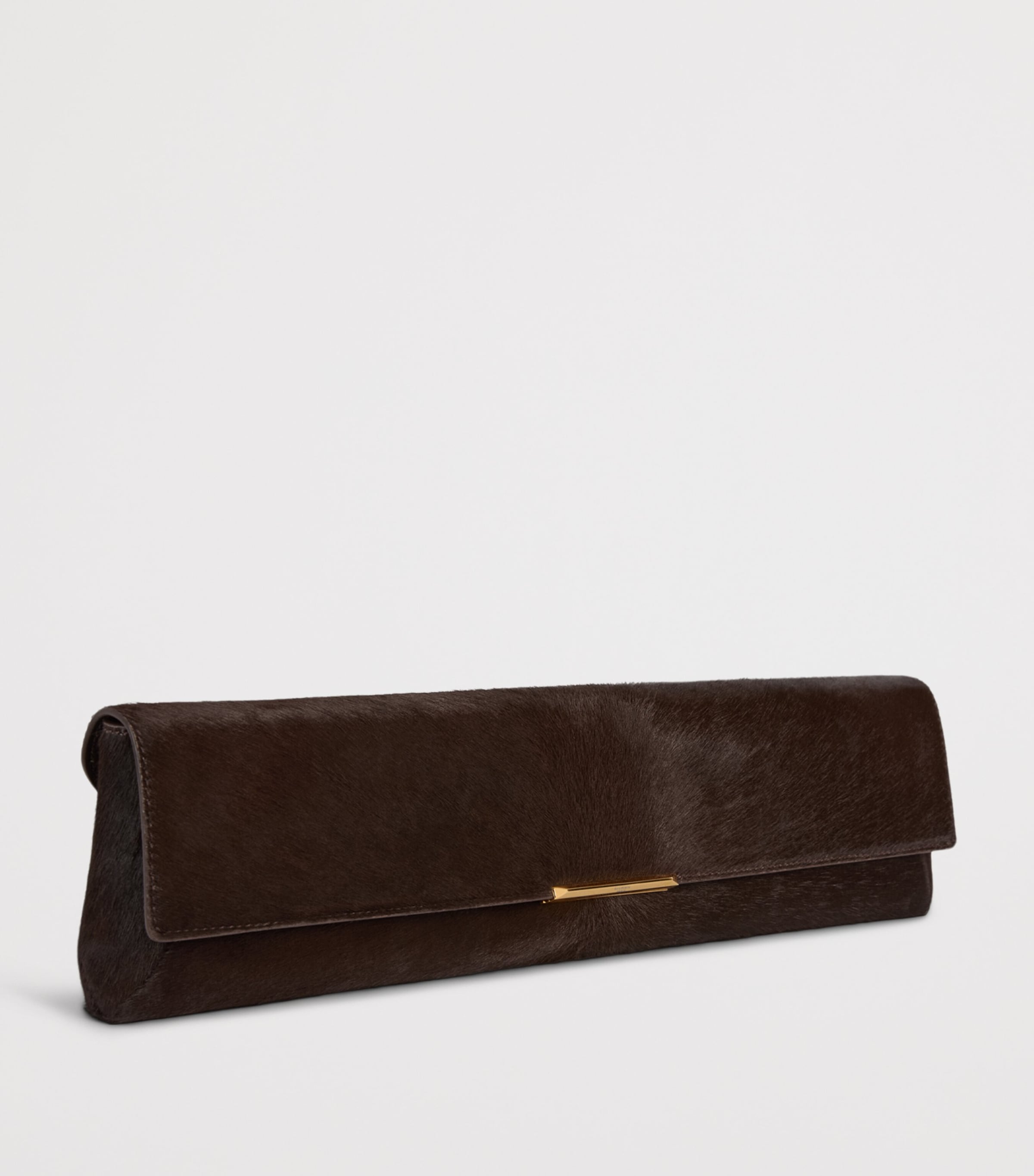 Balmain Long Leather Pony-Effect Clutch Bag Marron Fonce Image 3