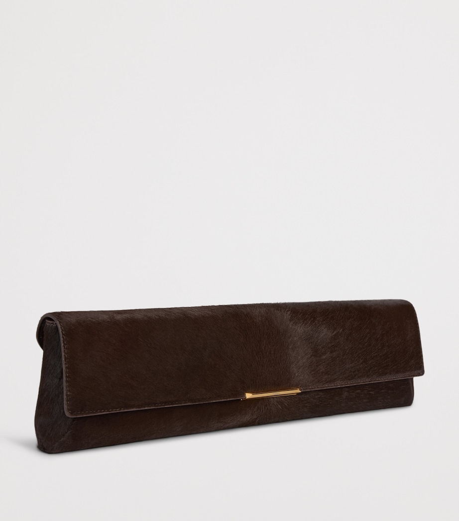 Balmain Long Leather Pony-Effect Clutch Bag Marron Fonce Image 3
