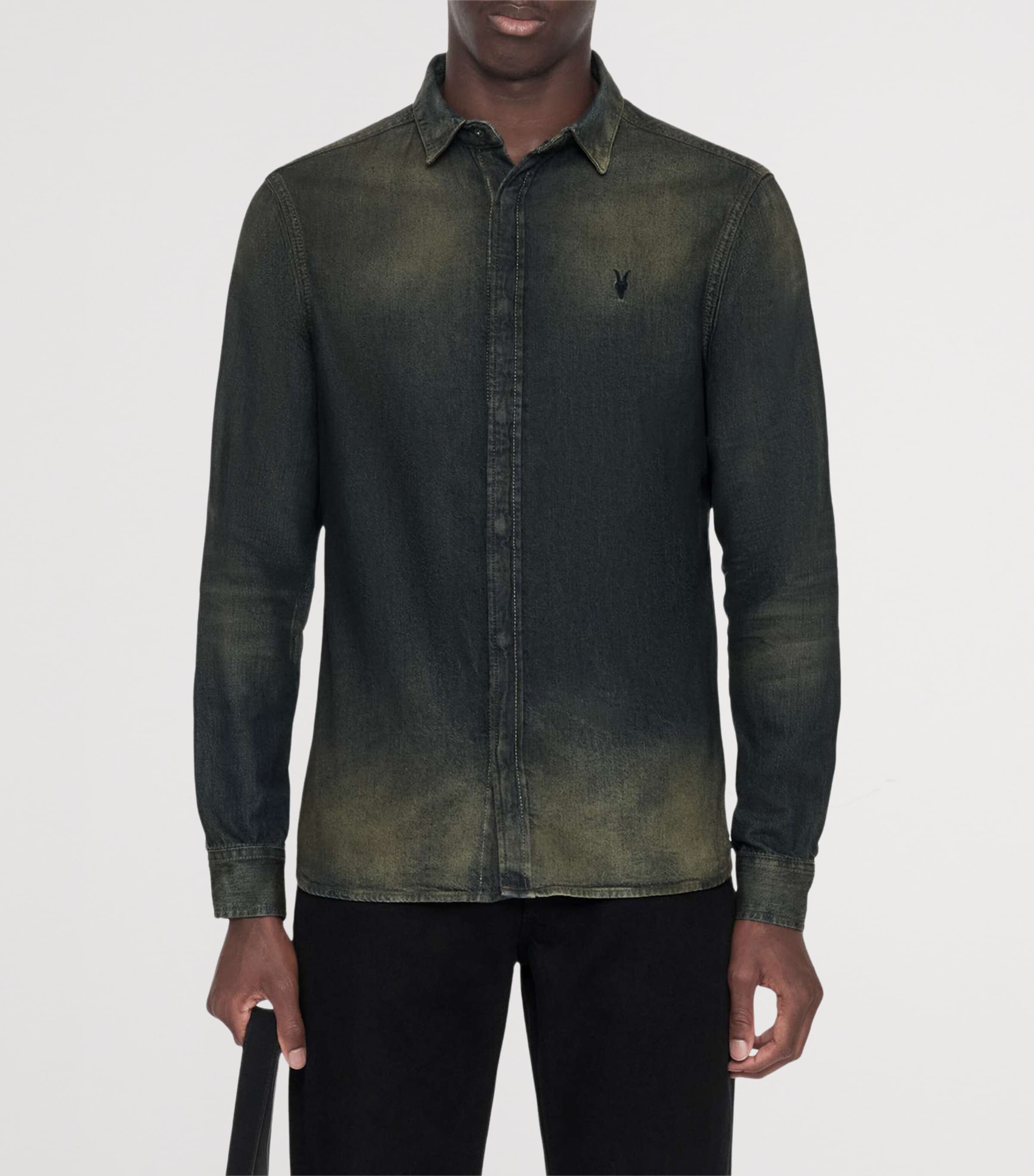 AllSaints Mens Gleason Denim Shirt Tinted Dark Indigo Image 3