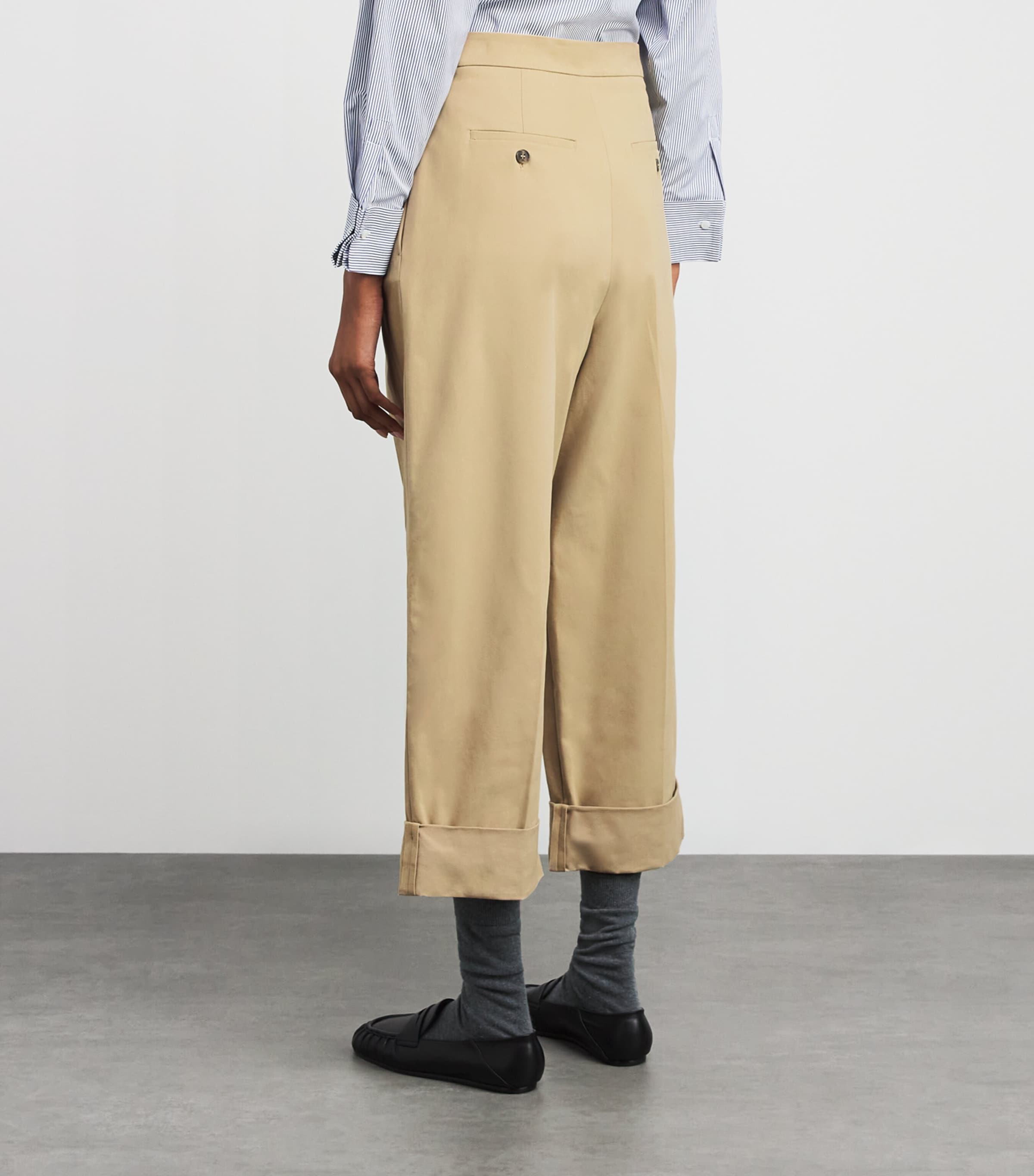 Pleated Wide-Leg Tapered Trousers BEIGE Image 4