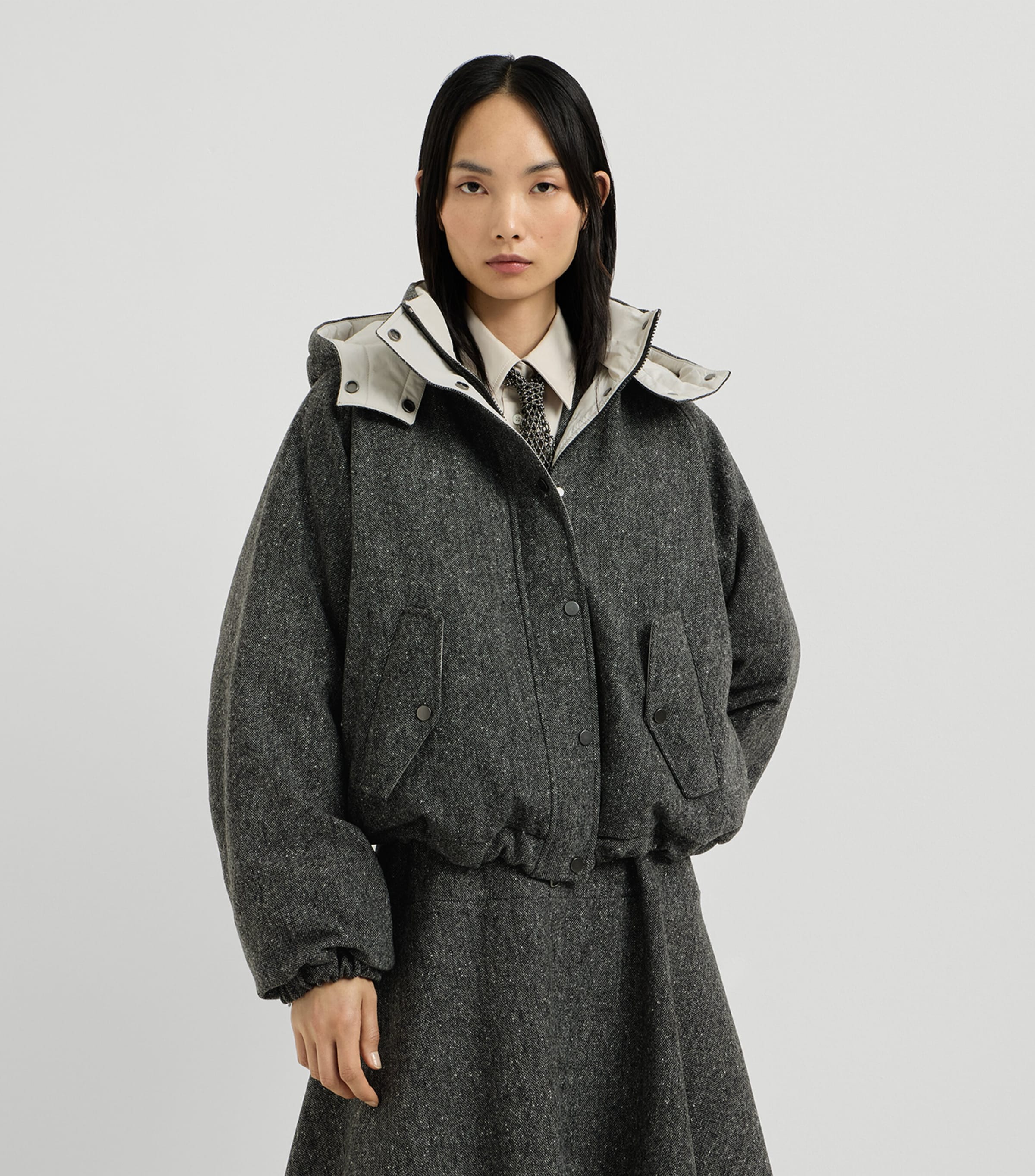 Brunello Cucinelli Womens Down Virgin Wool-Blend Hooded Jacket Anthracite Image 2