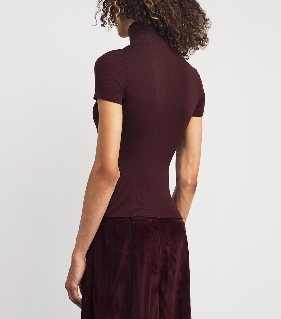 Wool Short-Sleeve Sweater CHERRY Image 4