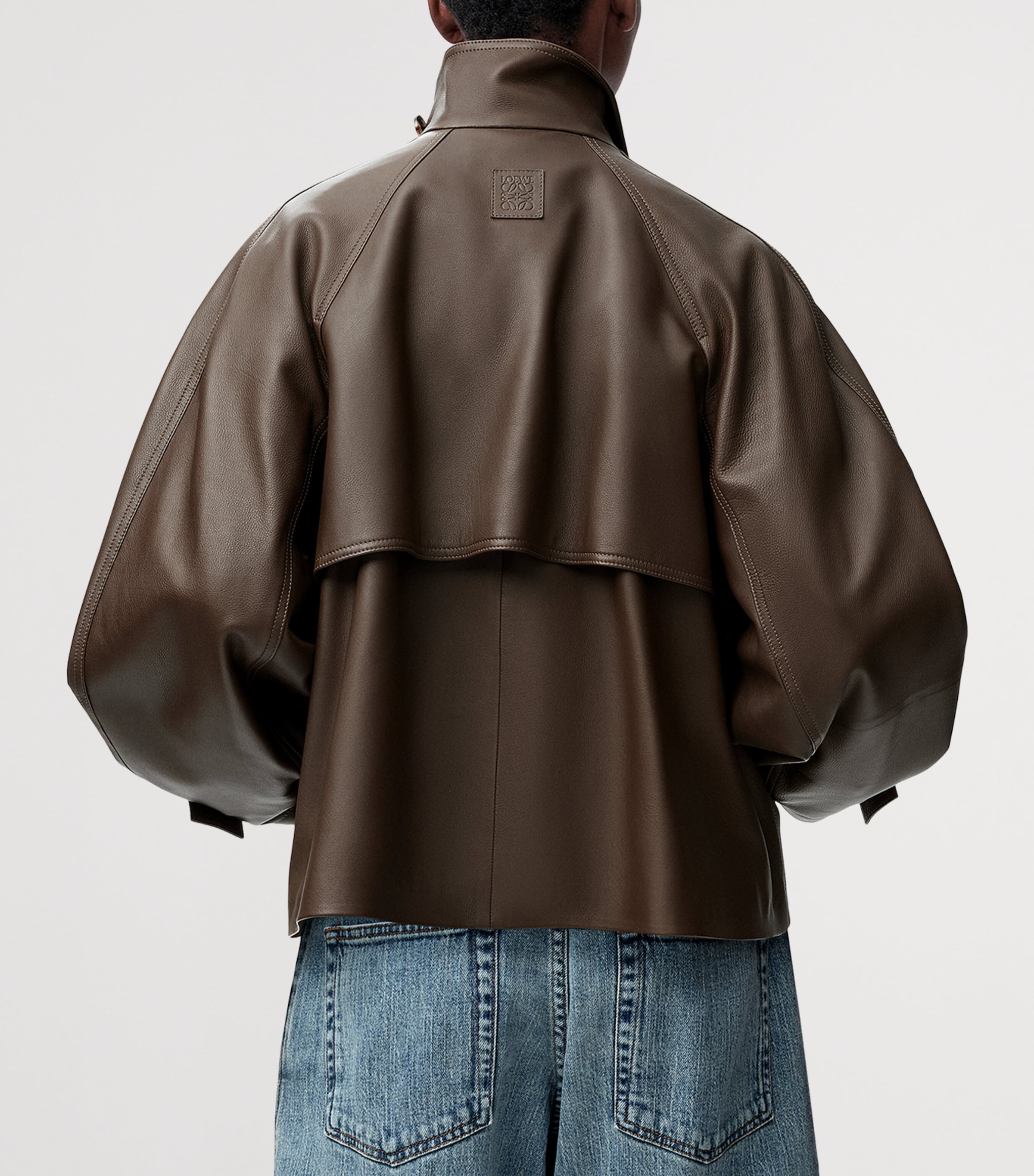 Calfskin Funnel-Neck Jacket DARK GREEN Image 4