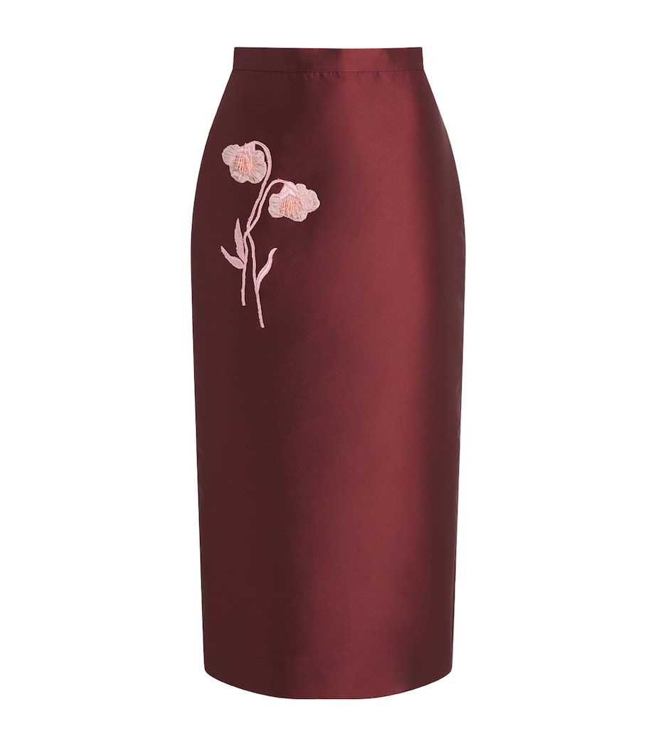 Erdem Womens Embroidered Mikado Midi Pencil Skirt Bordeaux Image 1