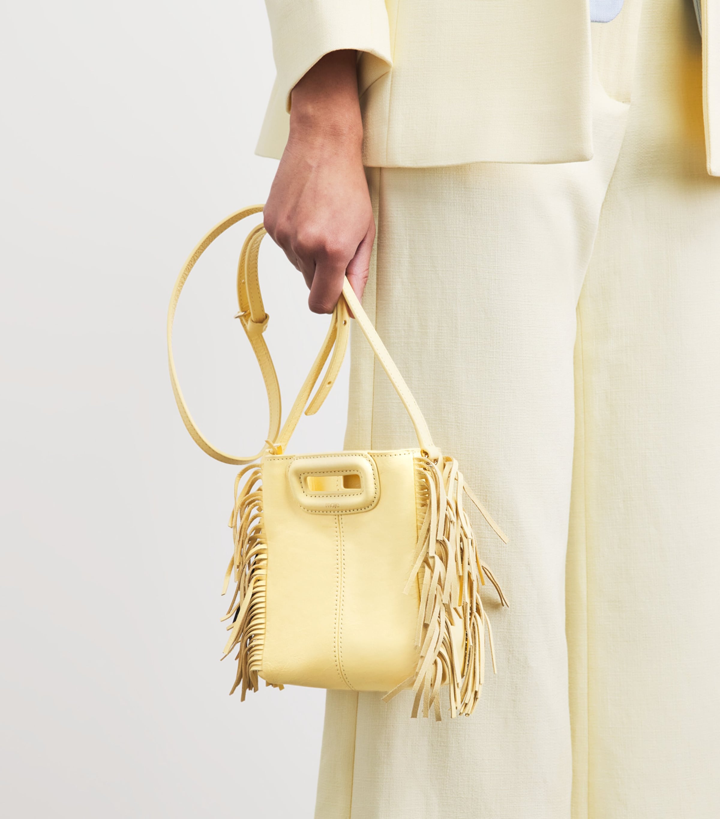 Maje Leather M Mini Top-Handle Bag Pale Yellow Image 2