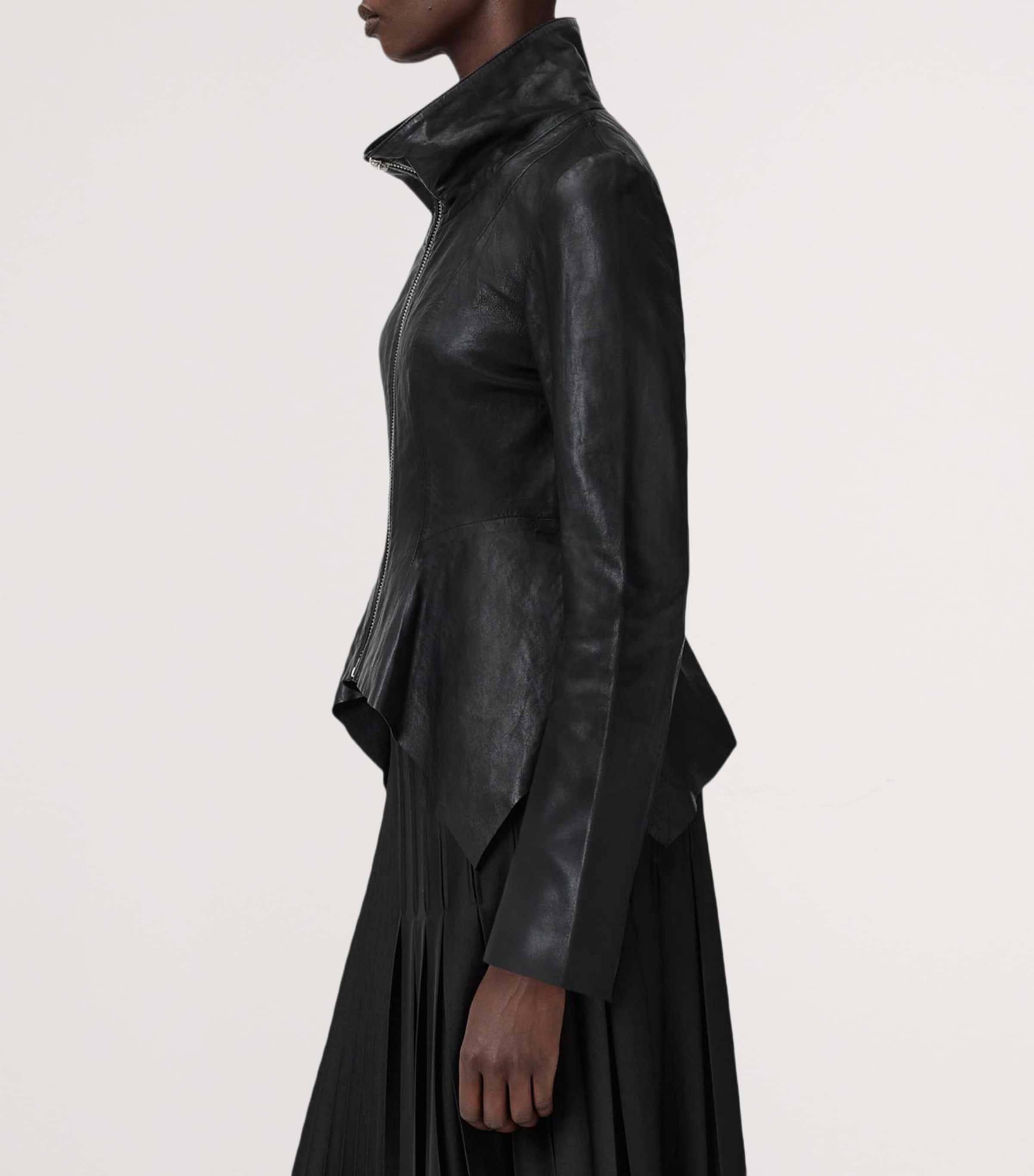 AllSaints Womens Leather Grace Biker Jacket Black Image 6