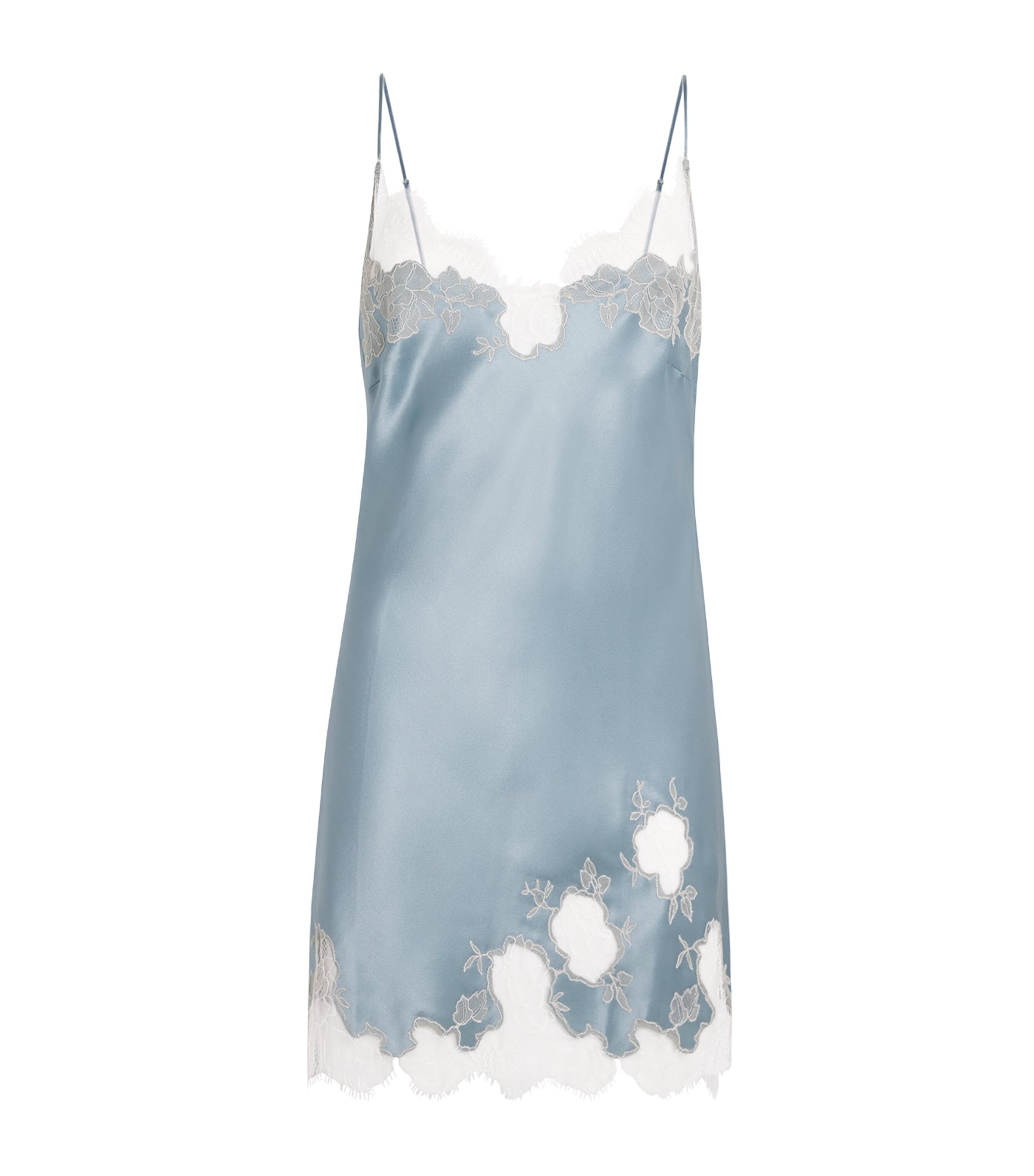 Carine Gilson Silk Lace-trim Short Slip Dress In Blue