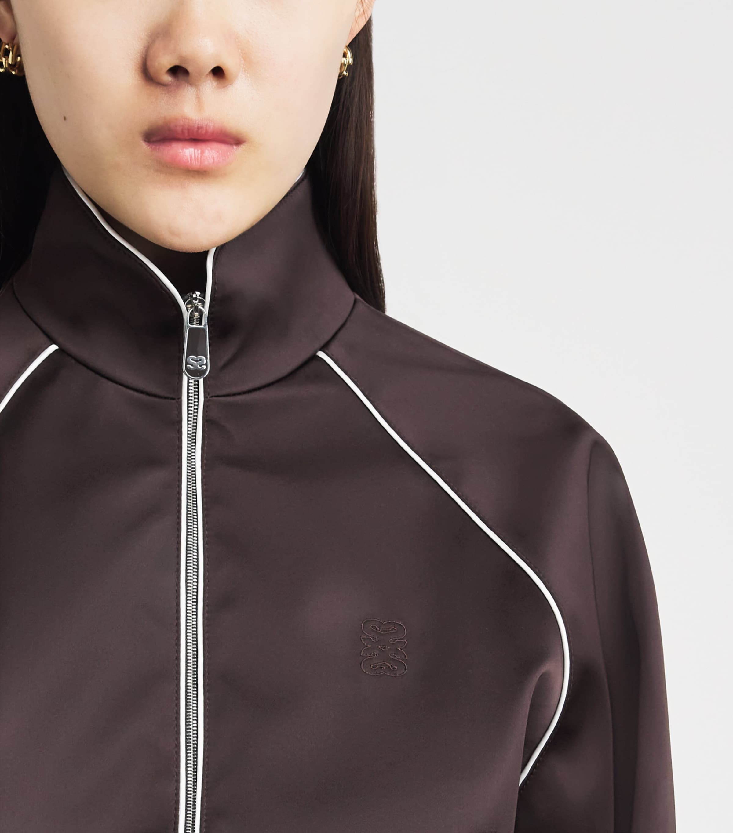 Sandro Paris Womens Satin Cropped Bomber Jacket Brown Image 3