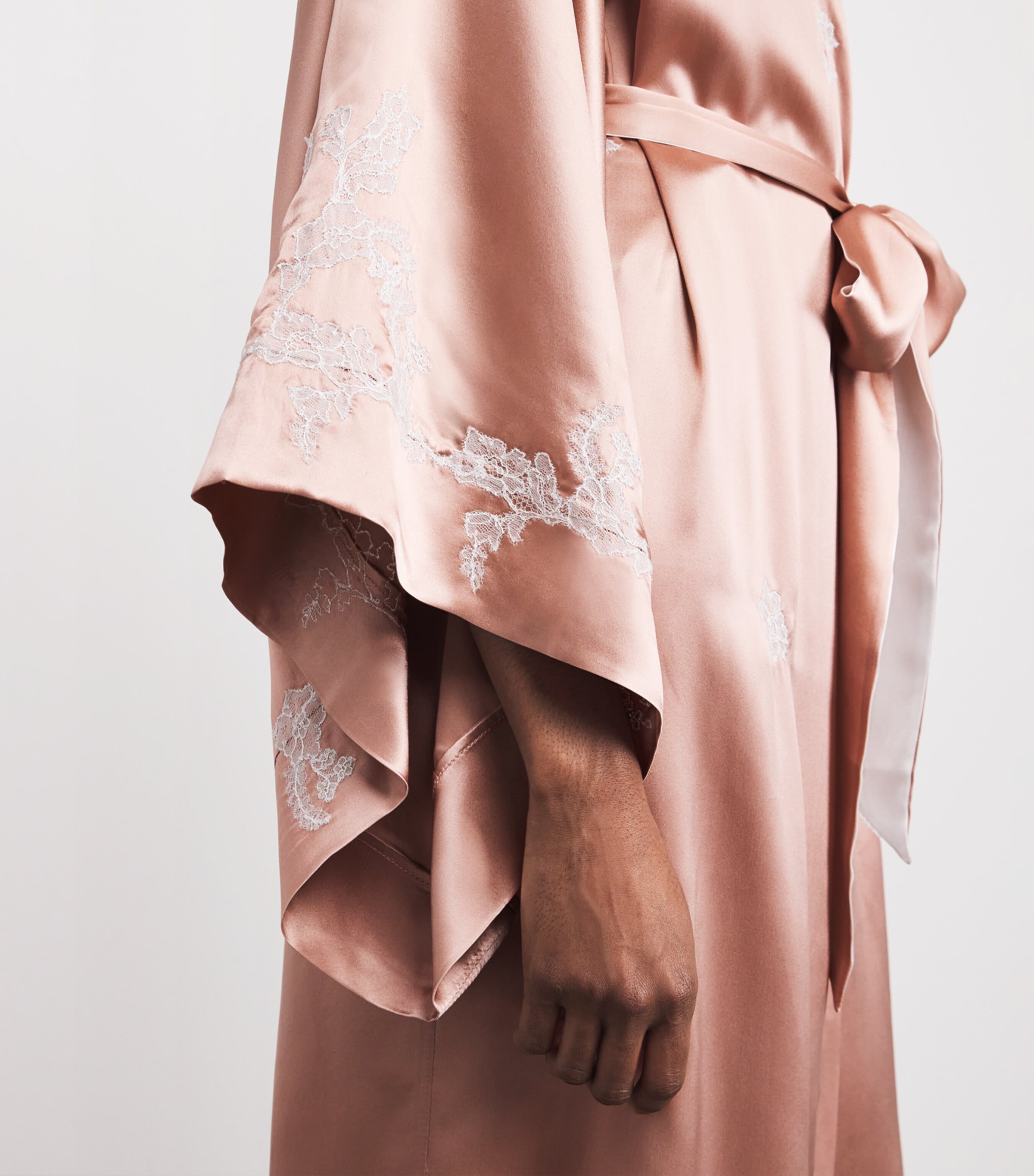 TORLOWEI Womens Silk Lace-Trim Robe Old Rose/white Image 4