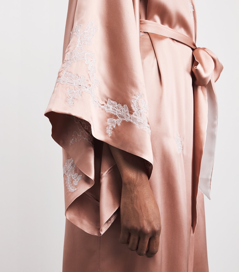 TORLOWEI Womens Silk Lace-Trim Robe Old Rose/white Image 4