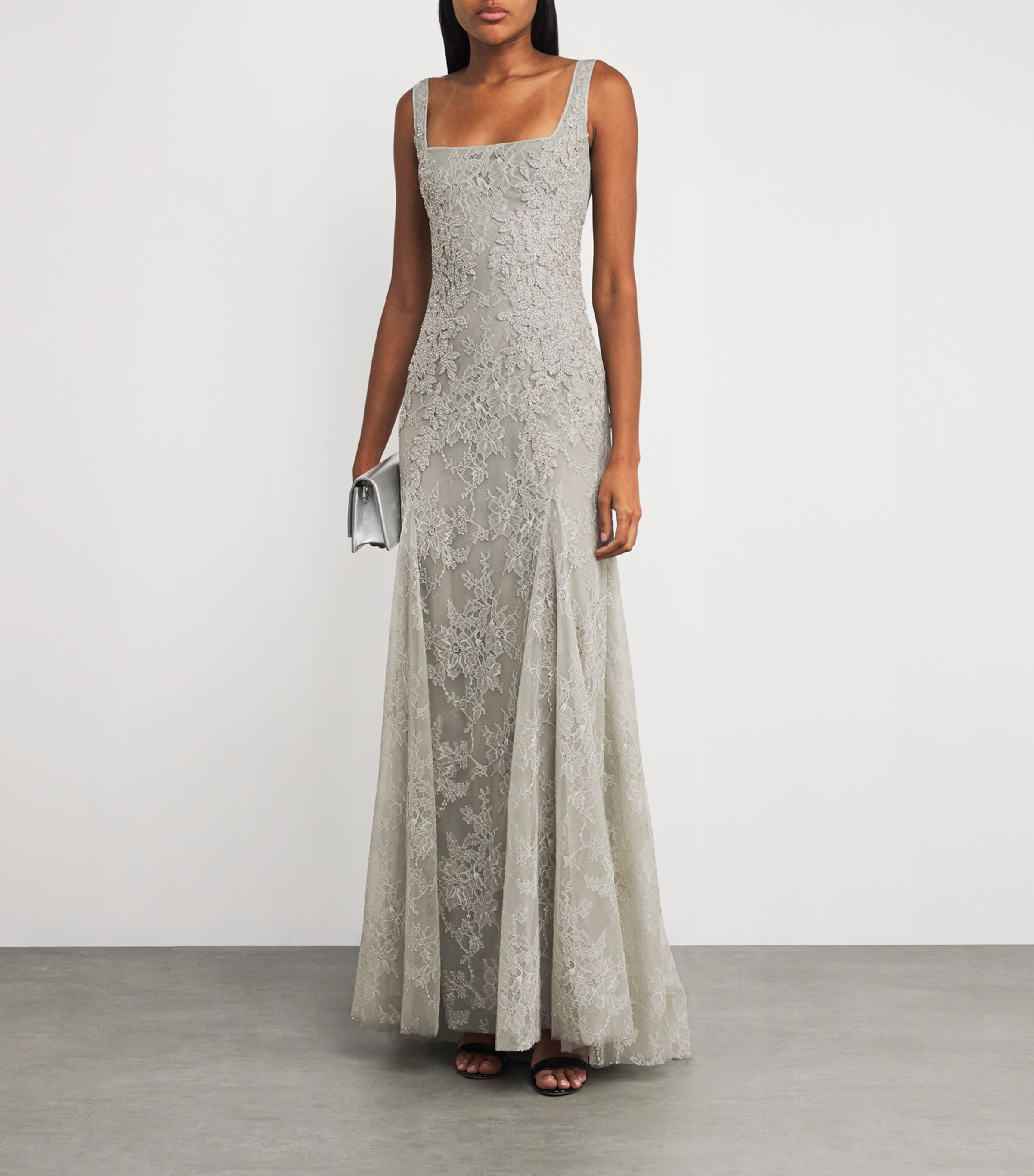 Costarellos Grey Lace Elyisa Gown | Harrods UK