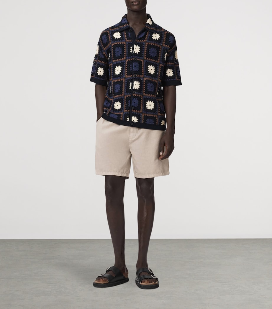 AllSaints Mens Organic Cotton Crochet Short-Sleeve Shirt Moonstone Blue Image 2