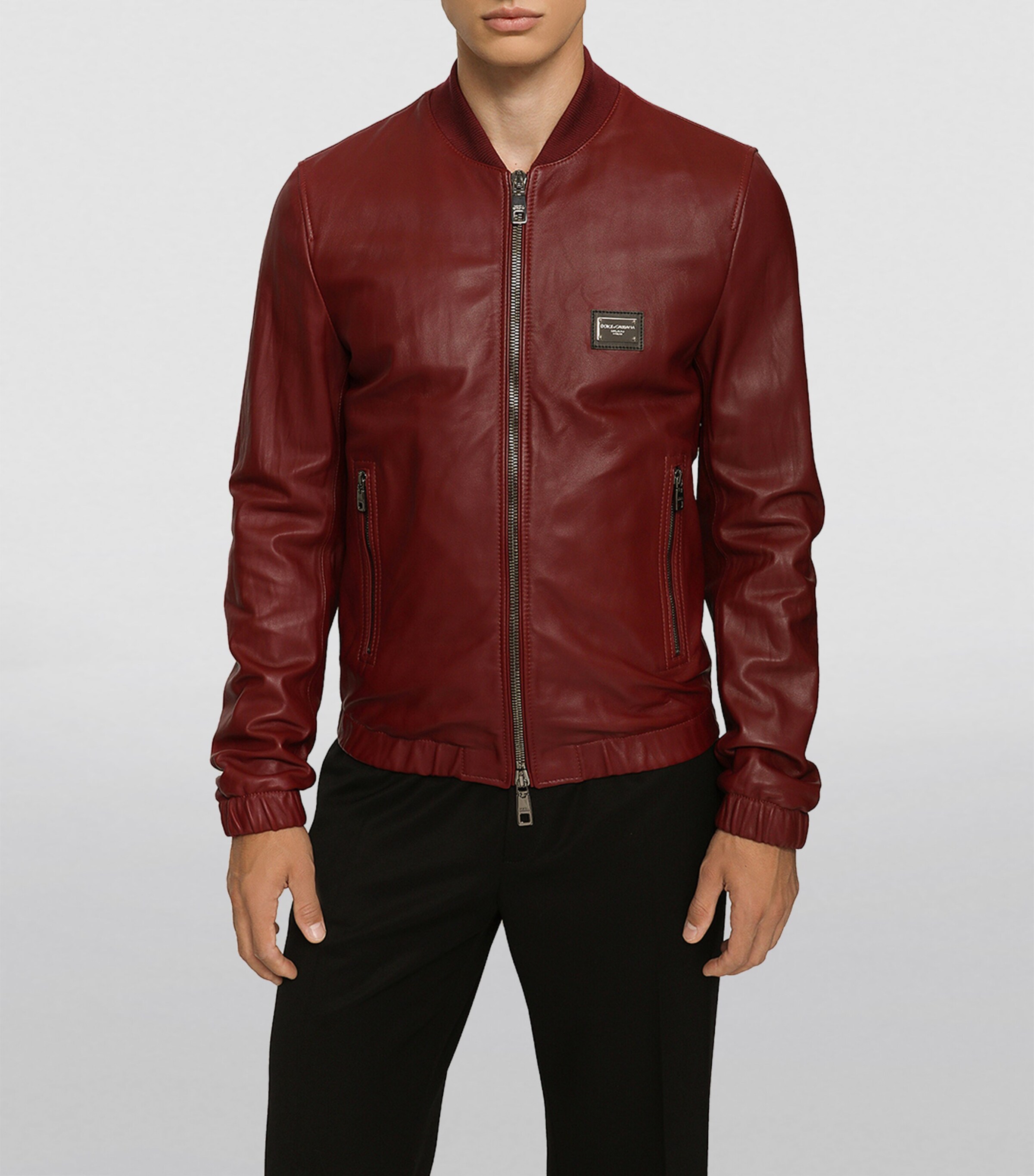 Leather Bomber Jacket R0108-WINE Image 5