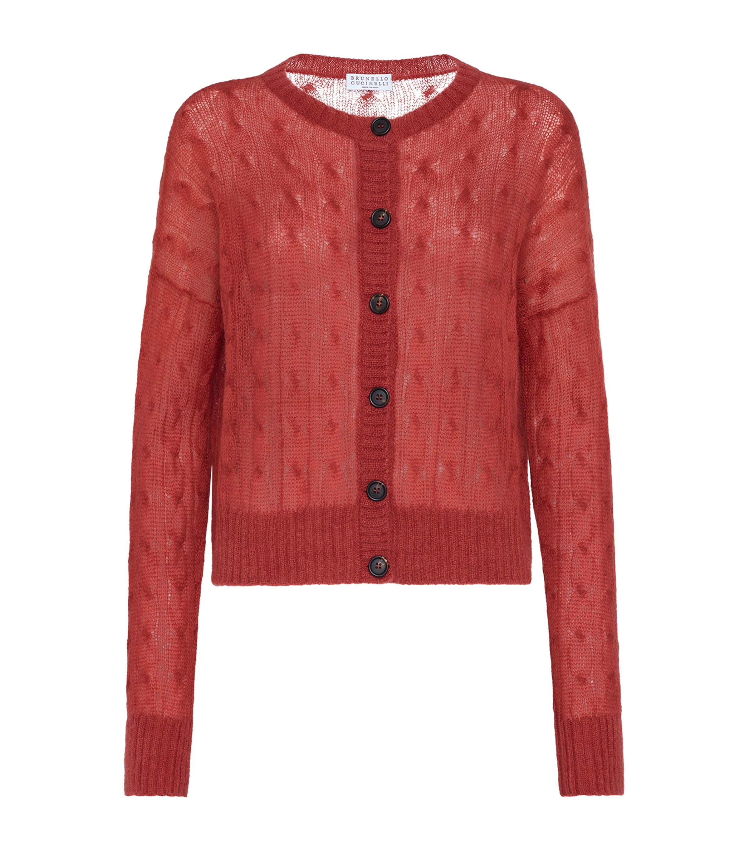 Brunello Cucinelli Mohair-blend Cable-knit Cardigan In Red