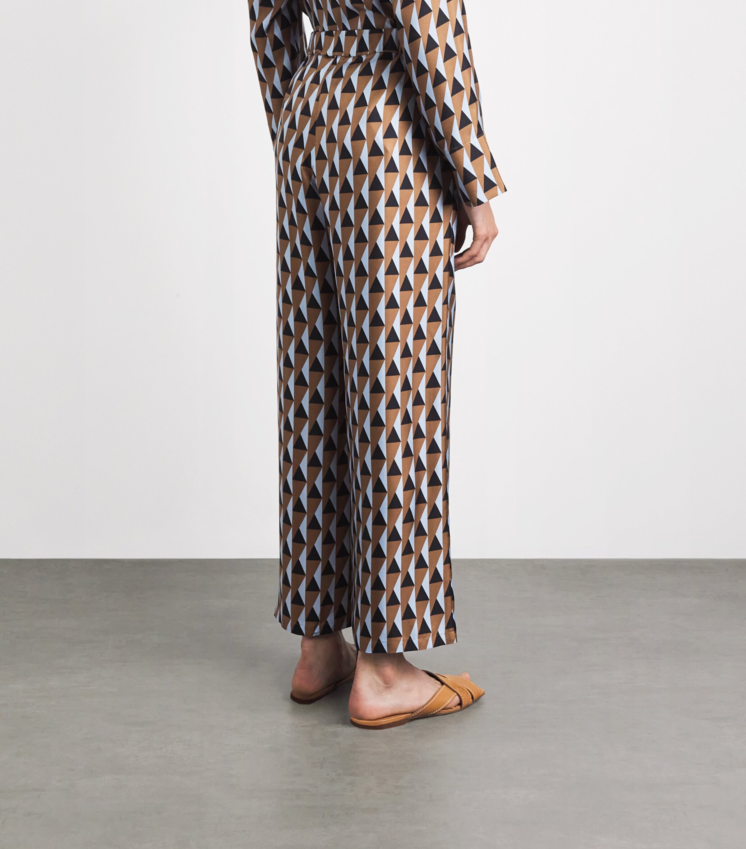 MM Womens Silk Printed Wide-Leg Trousers Brown Bronze Image 5